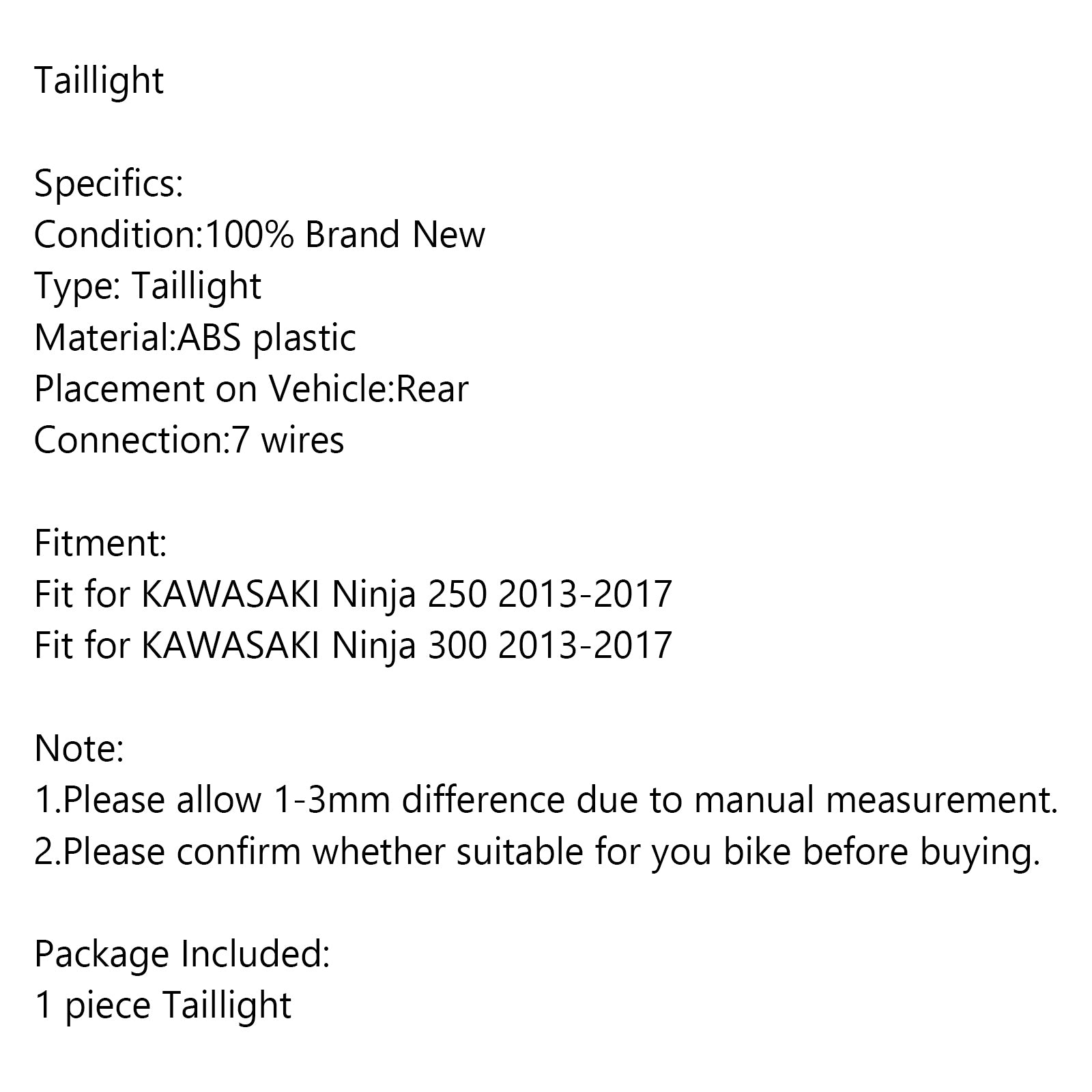 Clignotants de frein arrière, feu arrière pour KAWASAKI Ninja 250 300 2013-2017 bleu