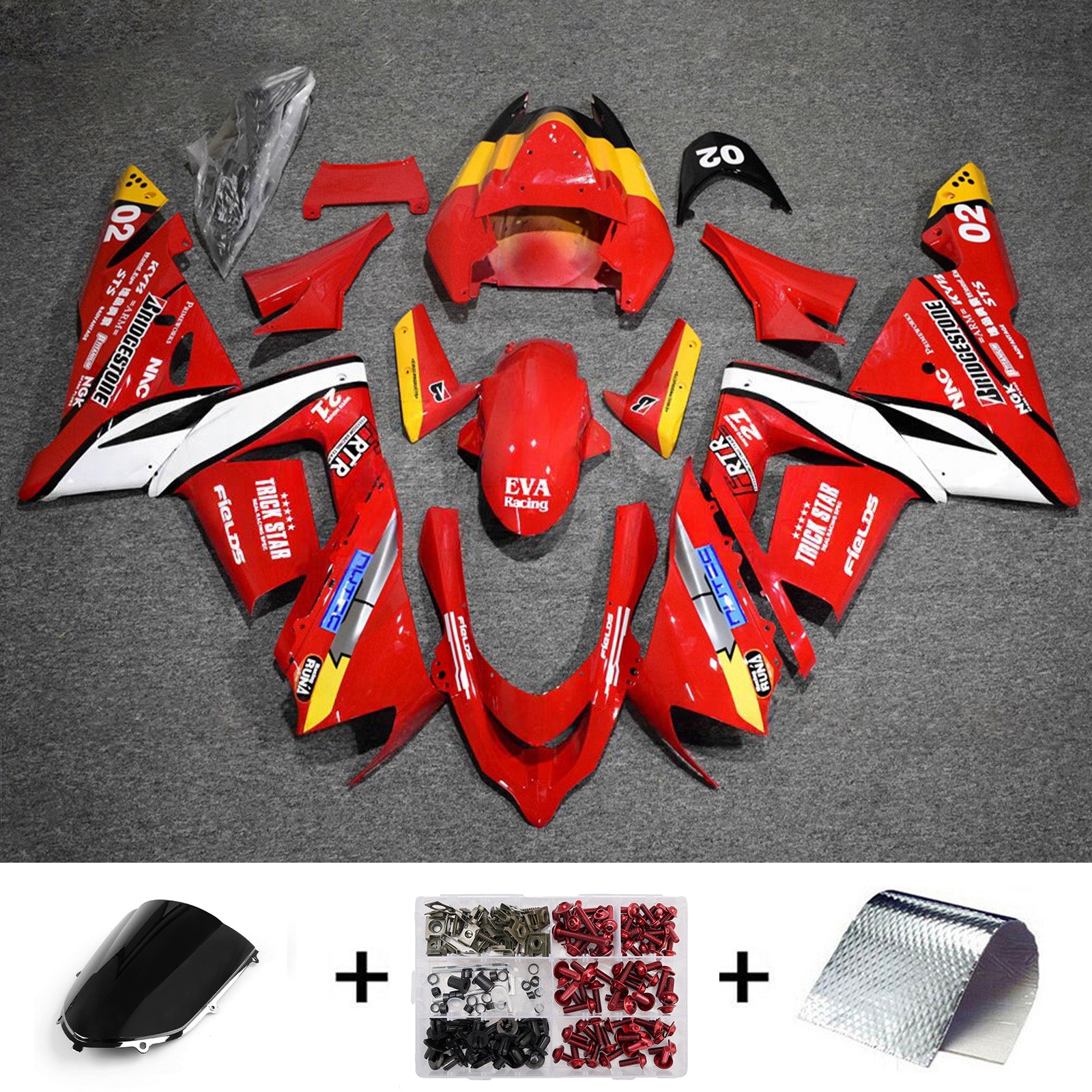 Amotopart 2004-2005 Kawasaki ZX10R Red White Orange Fairing Kit