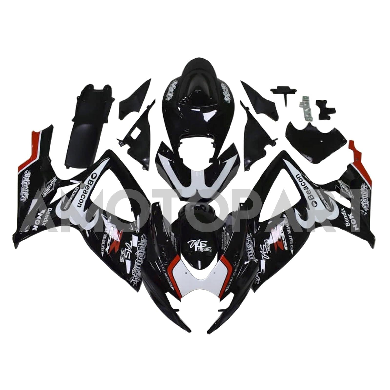 Amotopart 2006-2007 K6 GSXR 600/750 Suzuki Black&White Accents Fairing kit