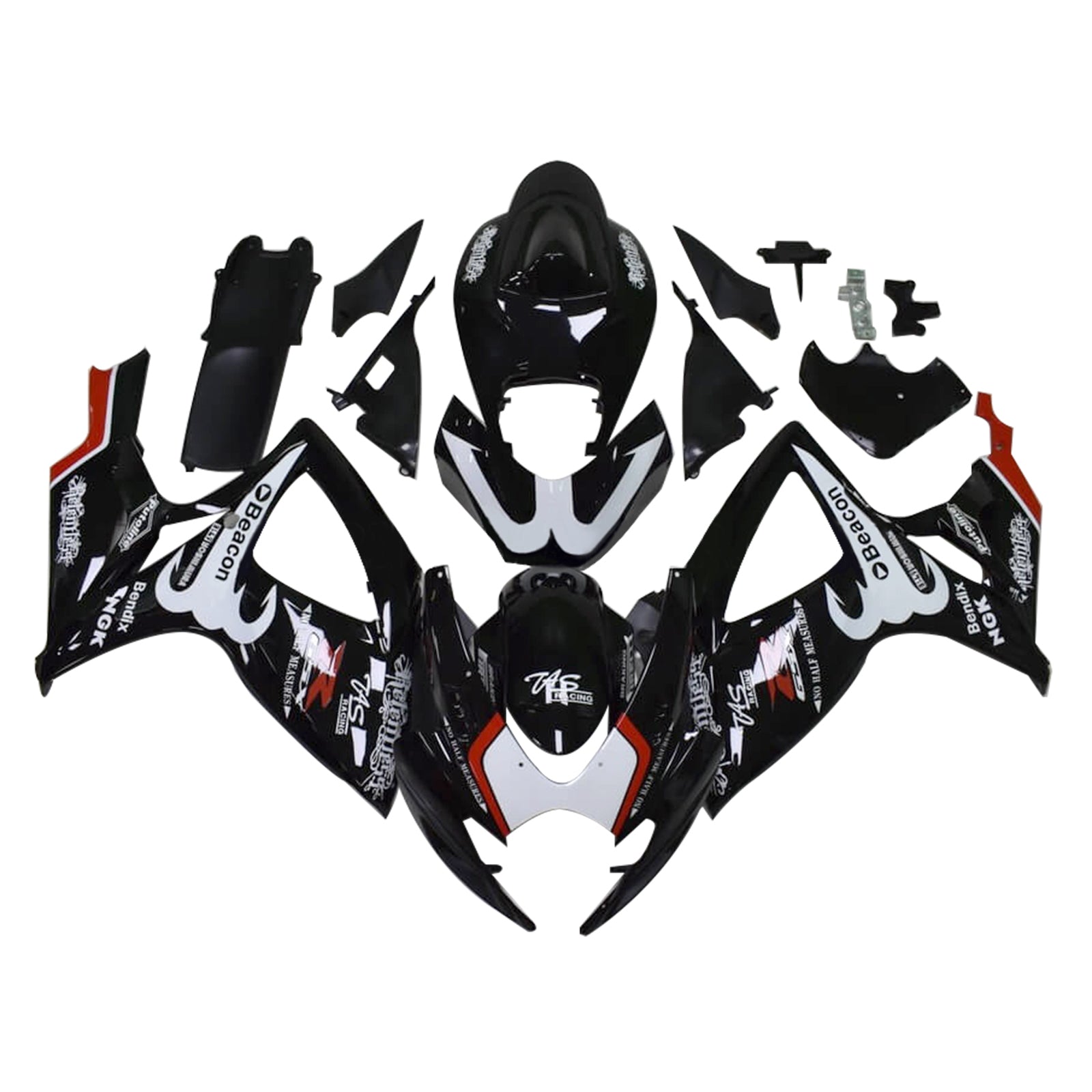 Amotopart 2006-2007 K6 GSXR 600/750 Suzuki Black&White Accents Fairing kit