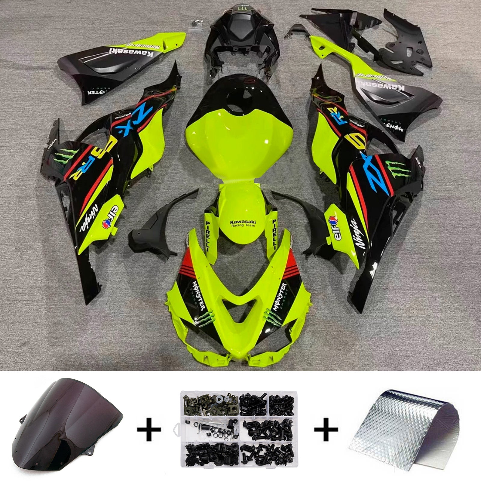 Amotopart 2024-2025 Kawasaki ZX-6R Neon Yellow Black Fairing Kit