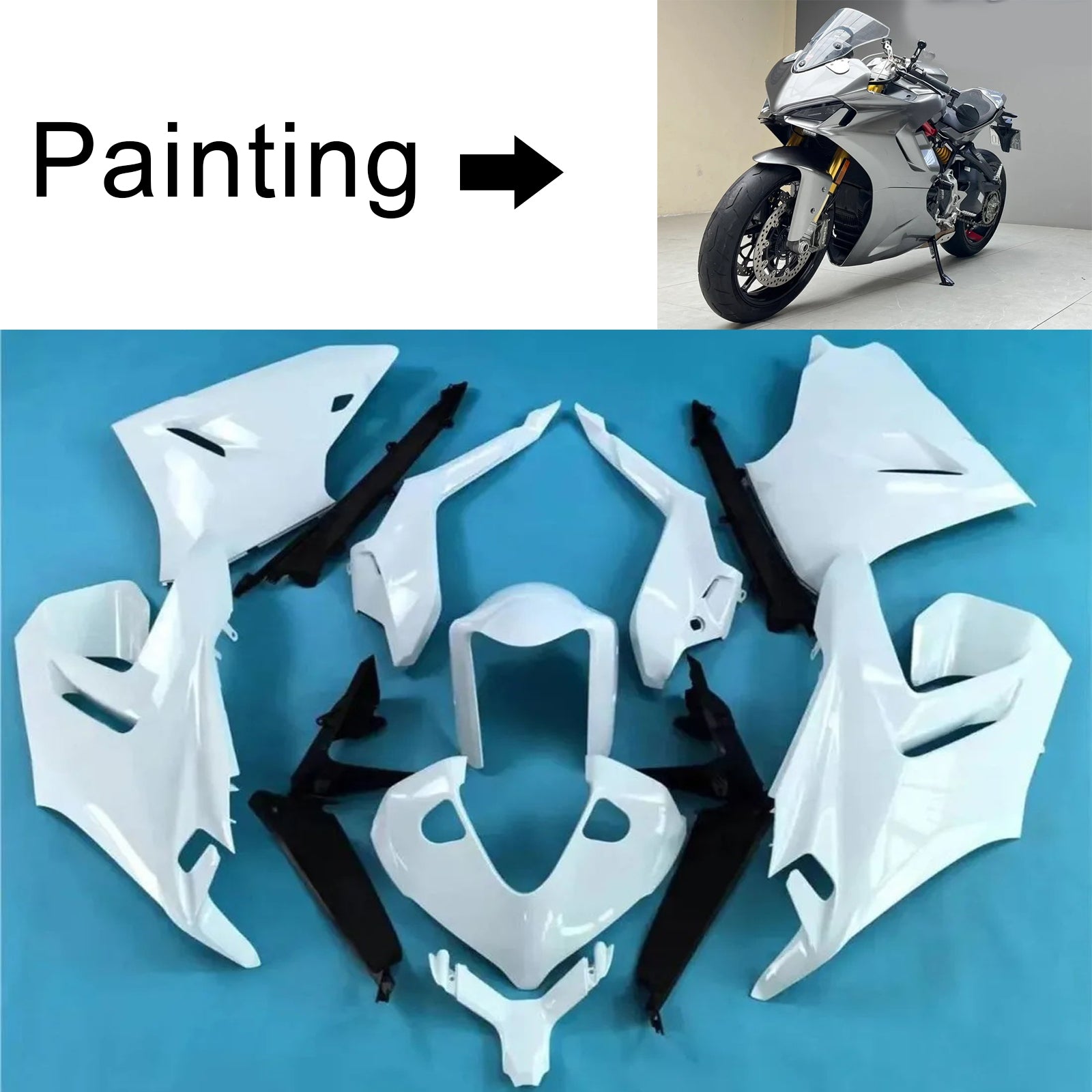 Amotopart 2021-2024 Kit carena Ducati Supersport 950 / 950S bianco argento titanio