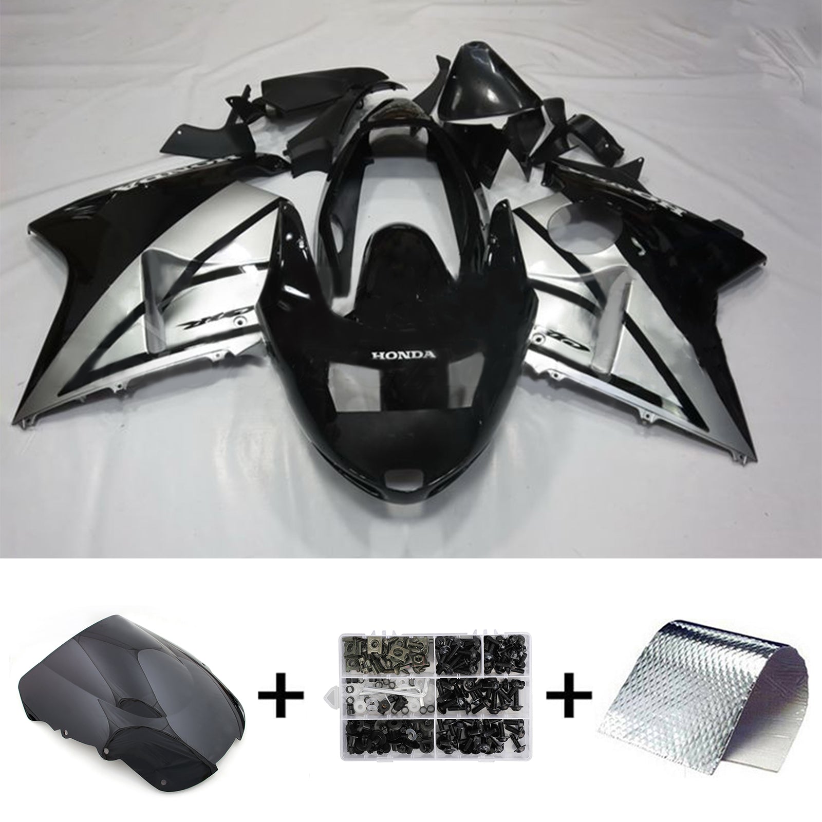 Amotopart 1996-2007 CBR1100XX SuperBlackBird ホンダ ブラック&グレー フェアリングキット