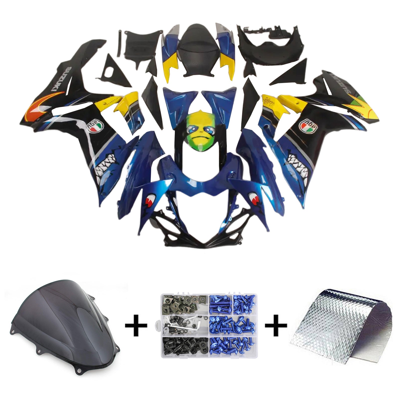 Amotopart 2011-2024 K11 GSXR 600/750 スズキ ブルー&イエロー モンスター フェアリングキット