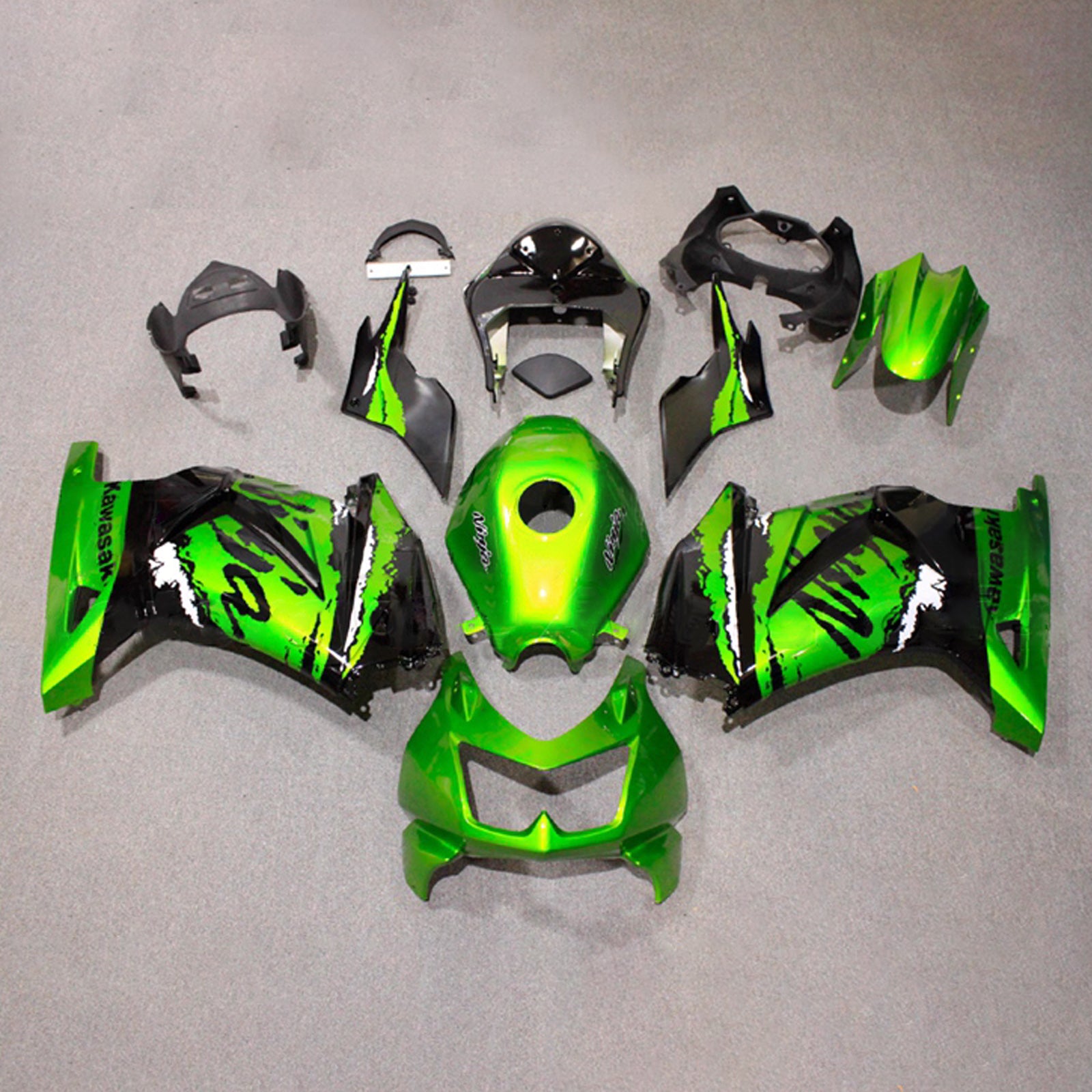Amotopart 2008-2012 Kawasaki EX250/Ninja250R Green Black Fairing Kit