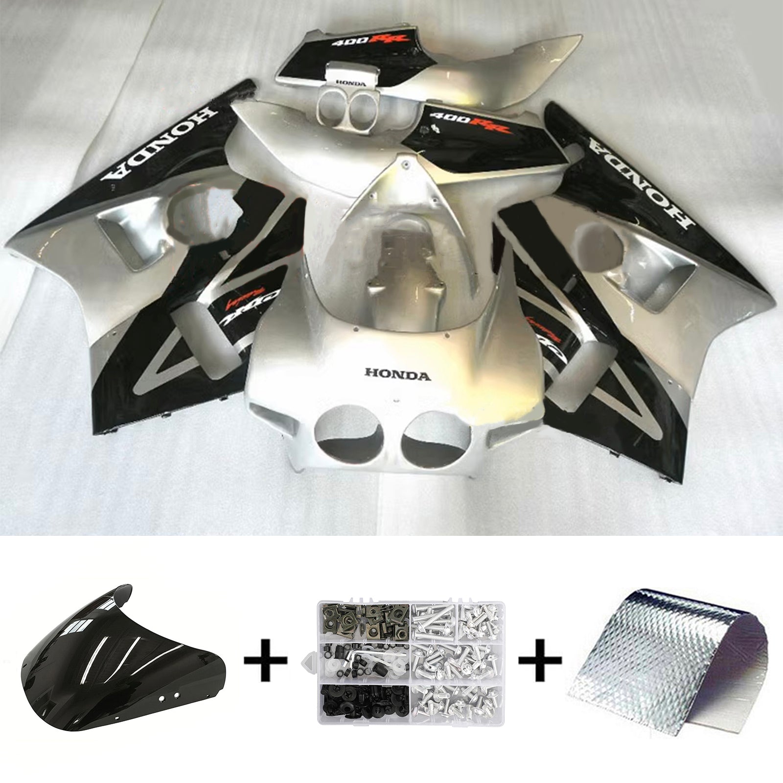 Amotopart 1987-1989 Honda CBR400RR NC23 Kit de carénage argent et noir