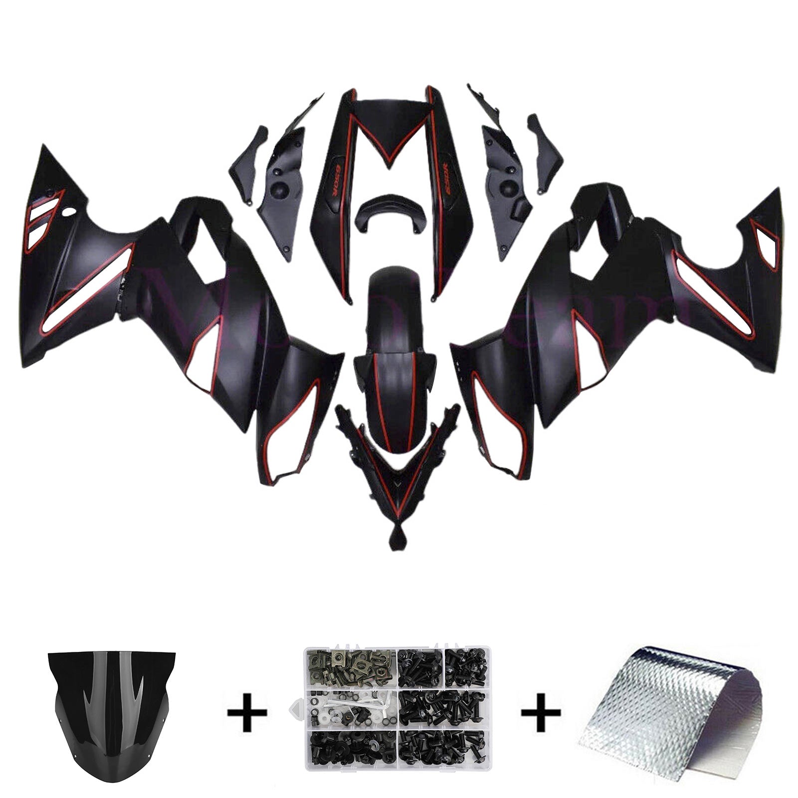 Amotopart 09-11 Kawasaki Ninja650 EX650 Matte Black & Red  Fairing Kit