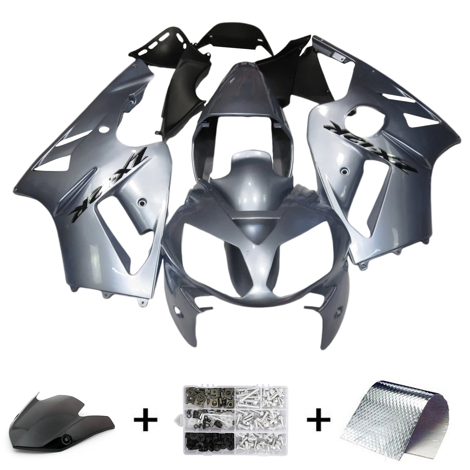 Amotopart 2002-2005  Kawasaki ZX12R Silver Grey Black Fairing Kit