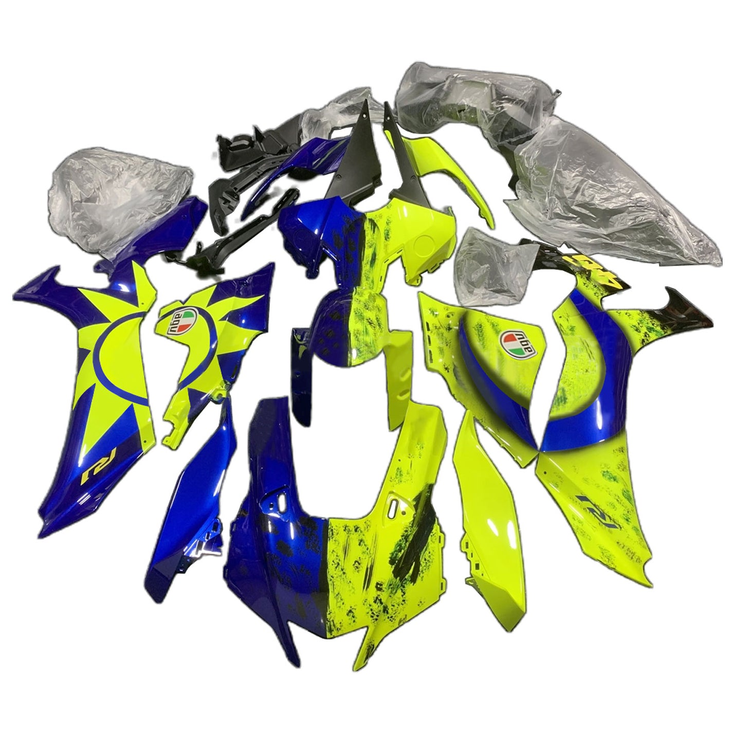 Amotopart 2020-2024 Yamaha YZF R1 Blue Yellow Fairing Kit