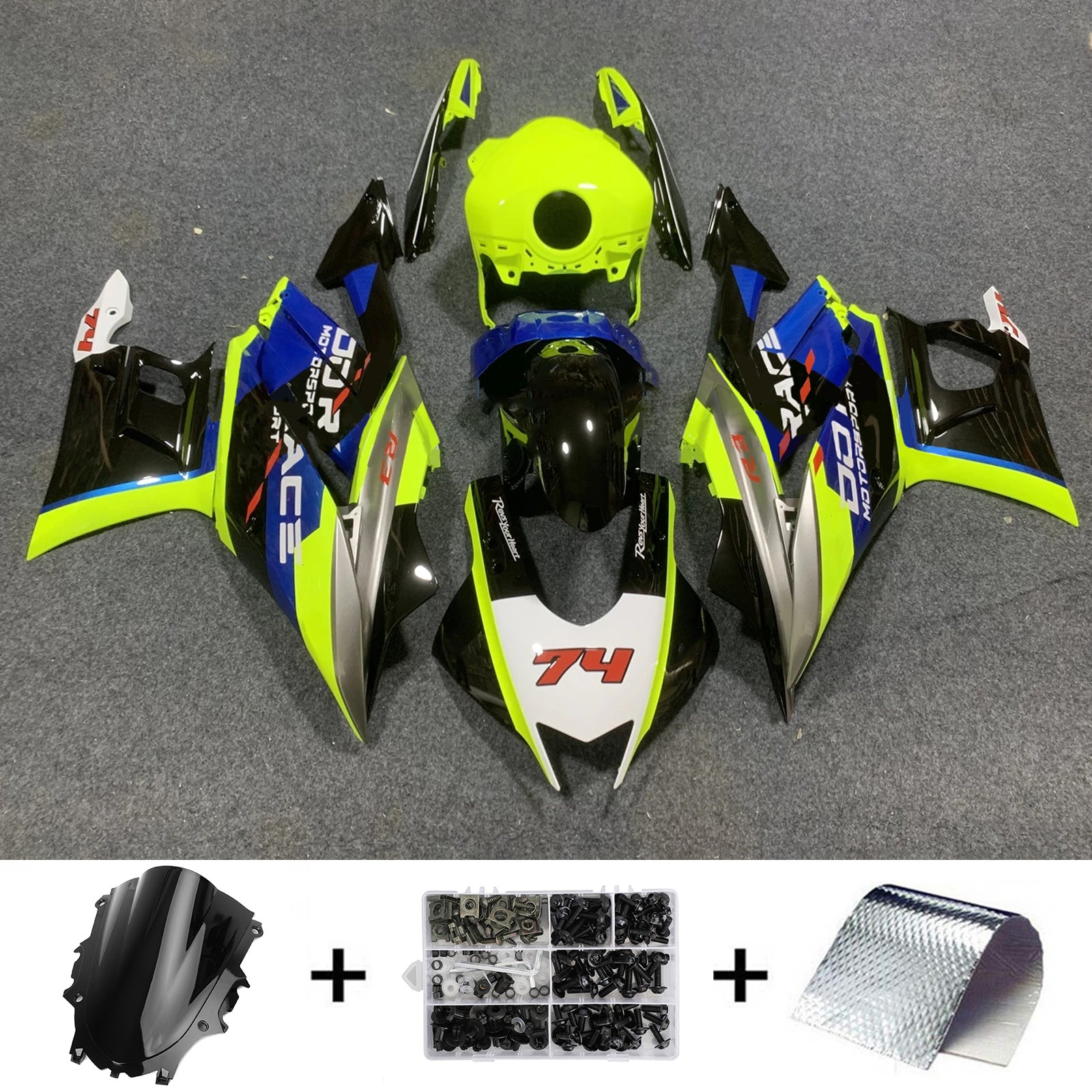 Amotopart 2022-2024 Yamaha YZF-R3 y R25 Kit de carenado negro azul claro verde