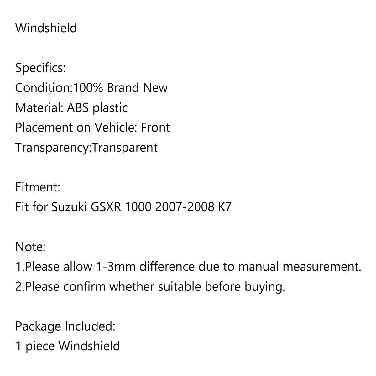 2007-2008 Suzuki GSXR 1000 K7 Smoke Windshield