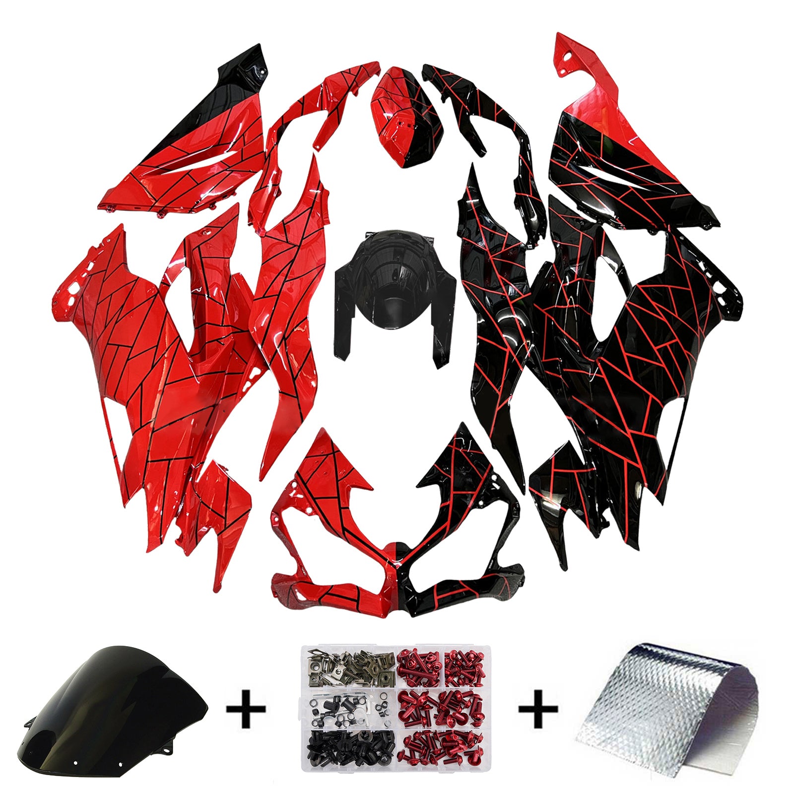 Amotopart 2019-2023 Kawasaki ZX6R Red Black Fairing Kit