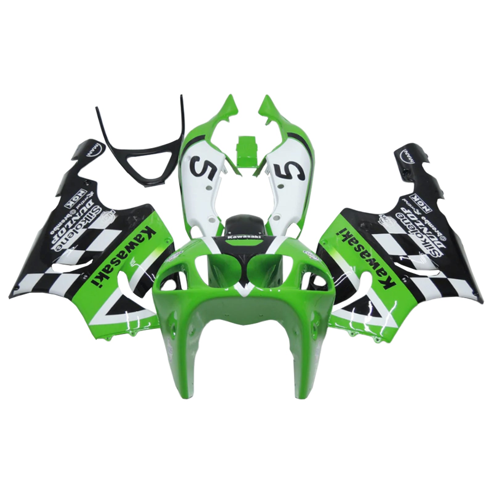 Amotopart 1996-2003 Kawasaki ZX7R Black White Green Fairing Kit