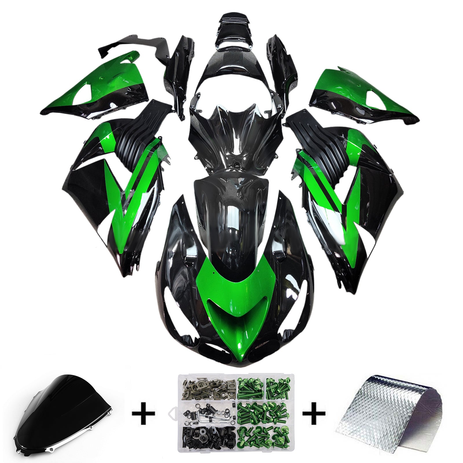 Amotopart 2006-2011 Kawasaki ZX14R ZZR1400 Black Green Fairing Kit