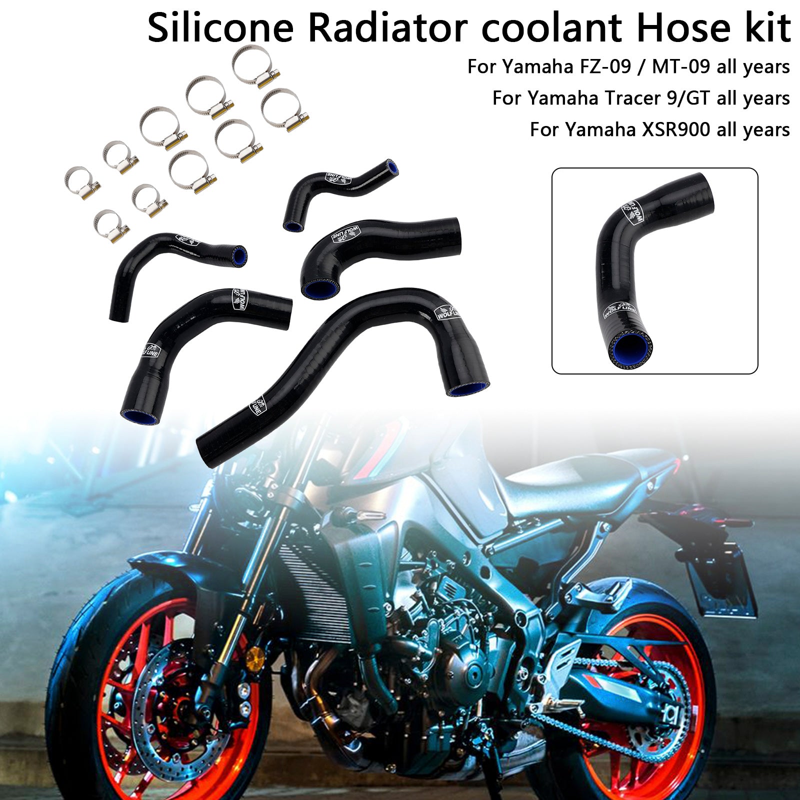 All Years Yamaha MT-09 XSR900 Tracer 9/GT Silicone Radiator coolant Hose