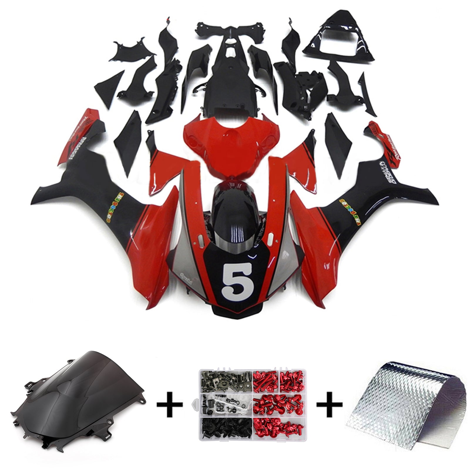 Kit de carenado Amotopart Yamaha YZF 1000 R1 2015-2019 rojo y negro