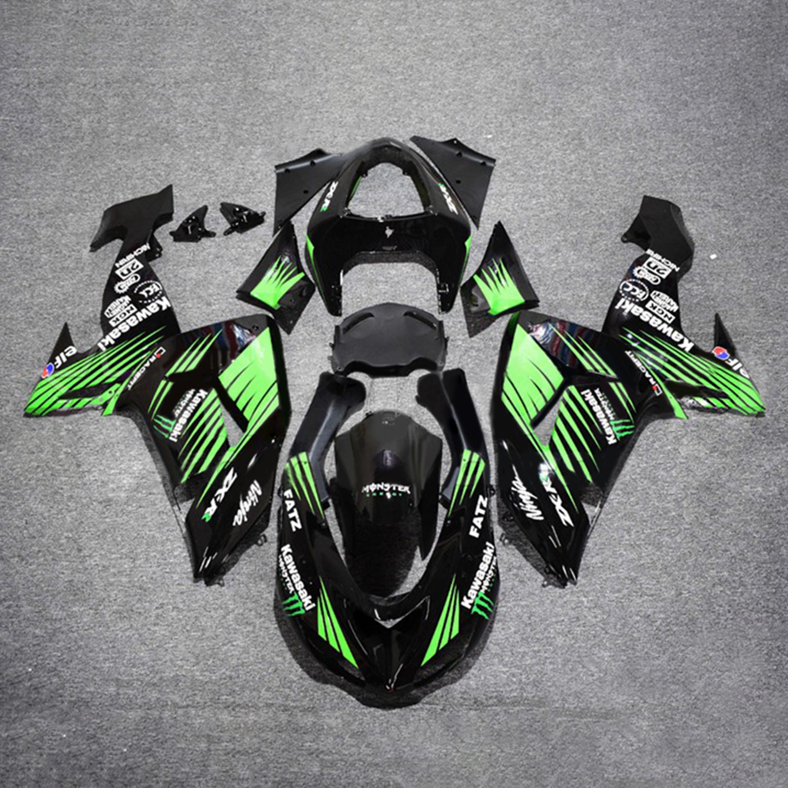 Amotopart 2006-2007 Kawasaki ZX10R Kit de carénage Monster Logo Style2 vert et noir