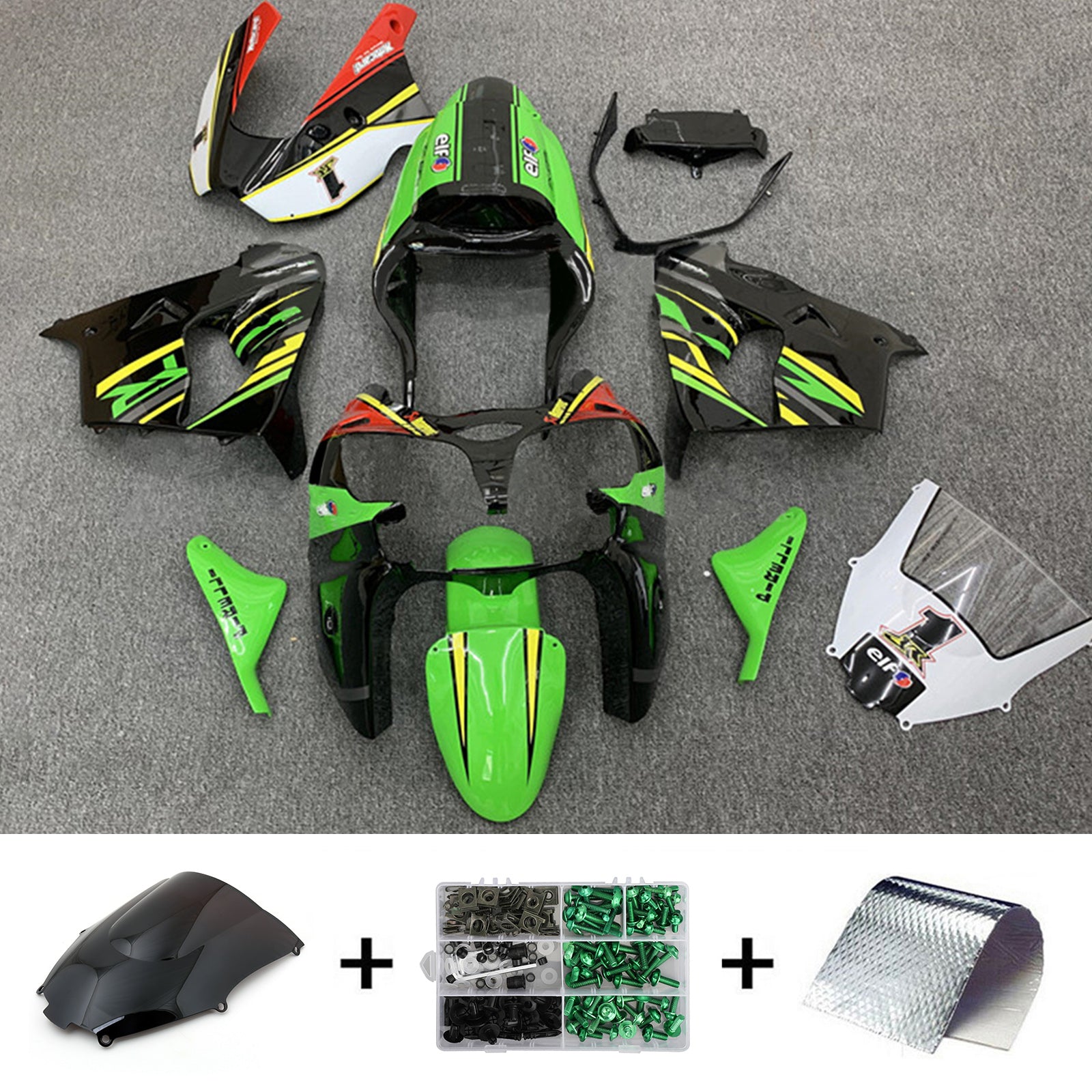 Amotopart 2002-2003 Kawasaki ZX9R Black&Green Style2 Fairing Kit