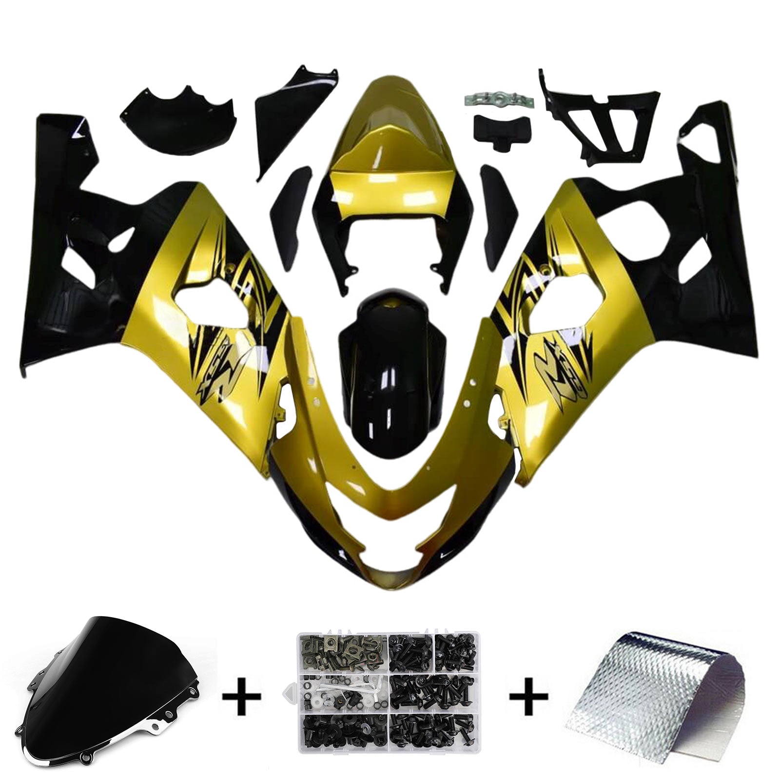 Amotopart 2004–2005 K4 GSXR 600/750 Suzuki Gold &amp; Schwarz Verkleidungsset