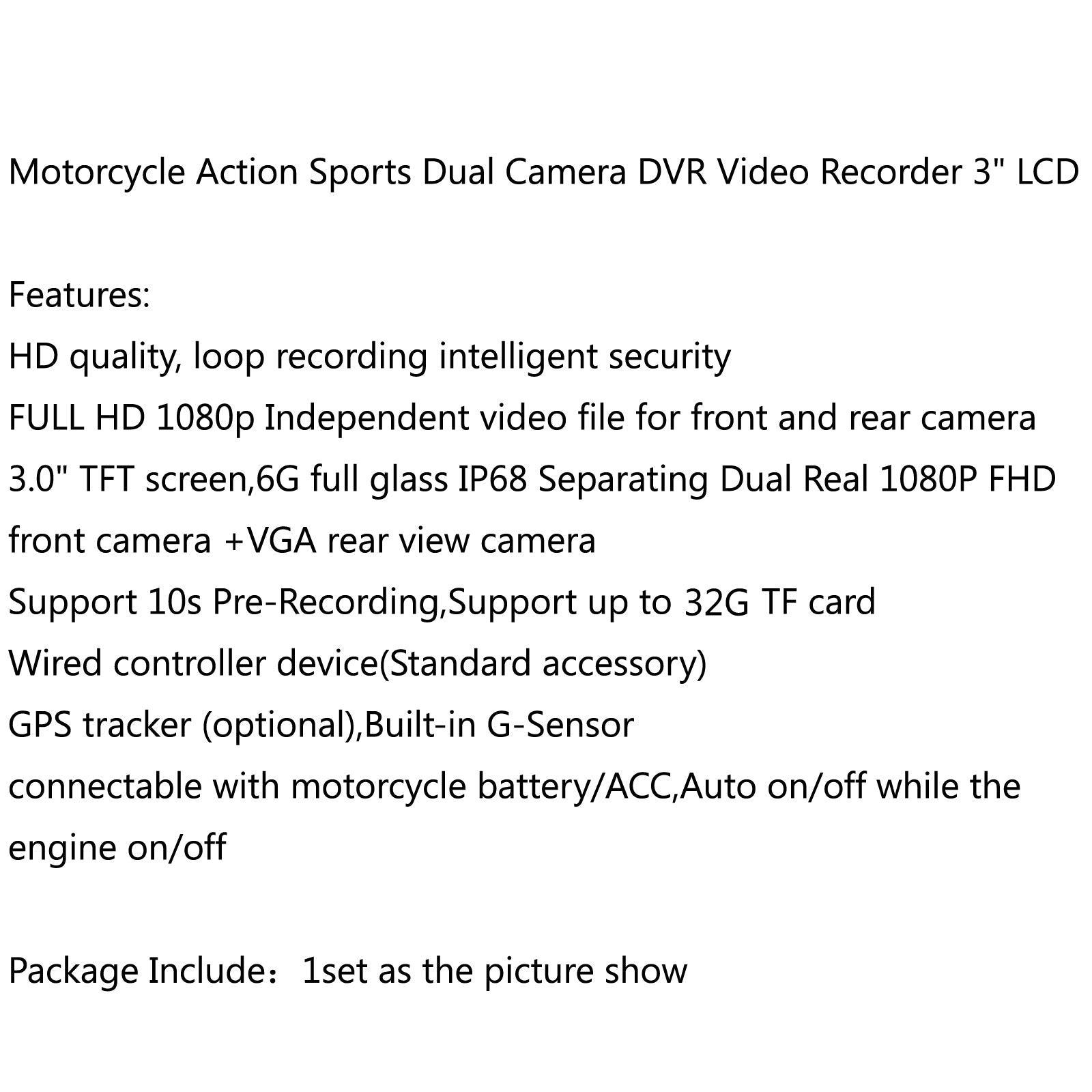 Motorrad-DVR-Videorecorder + 1080P Full HD-Frontkamera und Rückfahrkamera