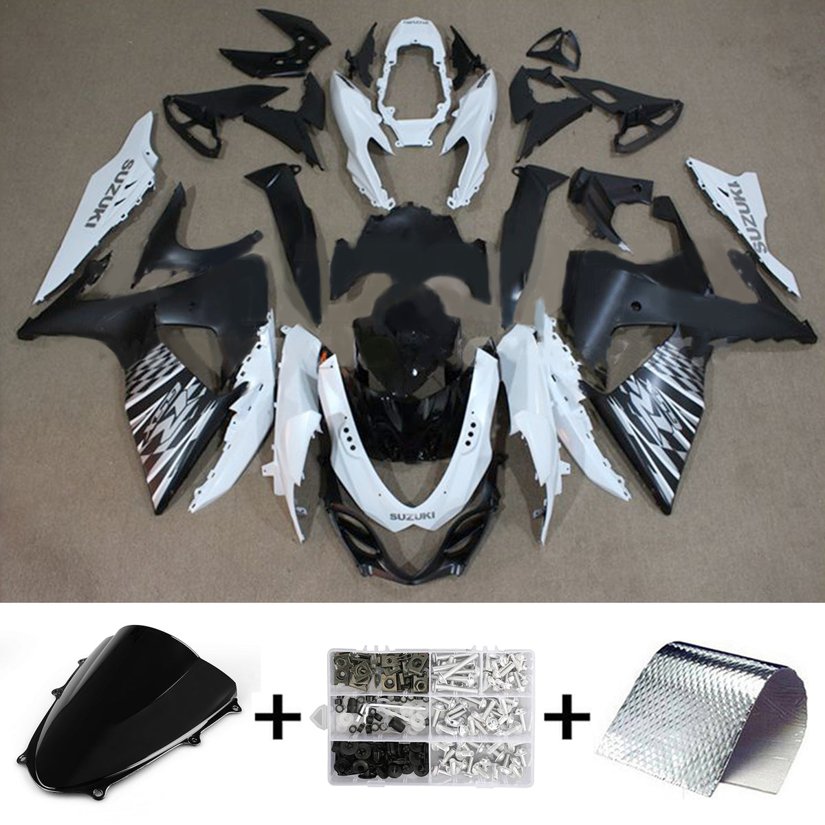 Amotopart 2009-2016 K9 GSXR1000 Suzuki Black&White Fairing Kit