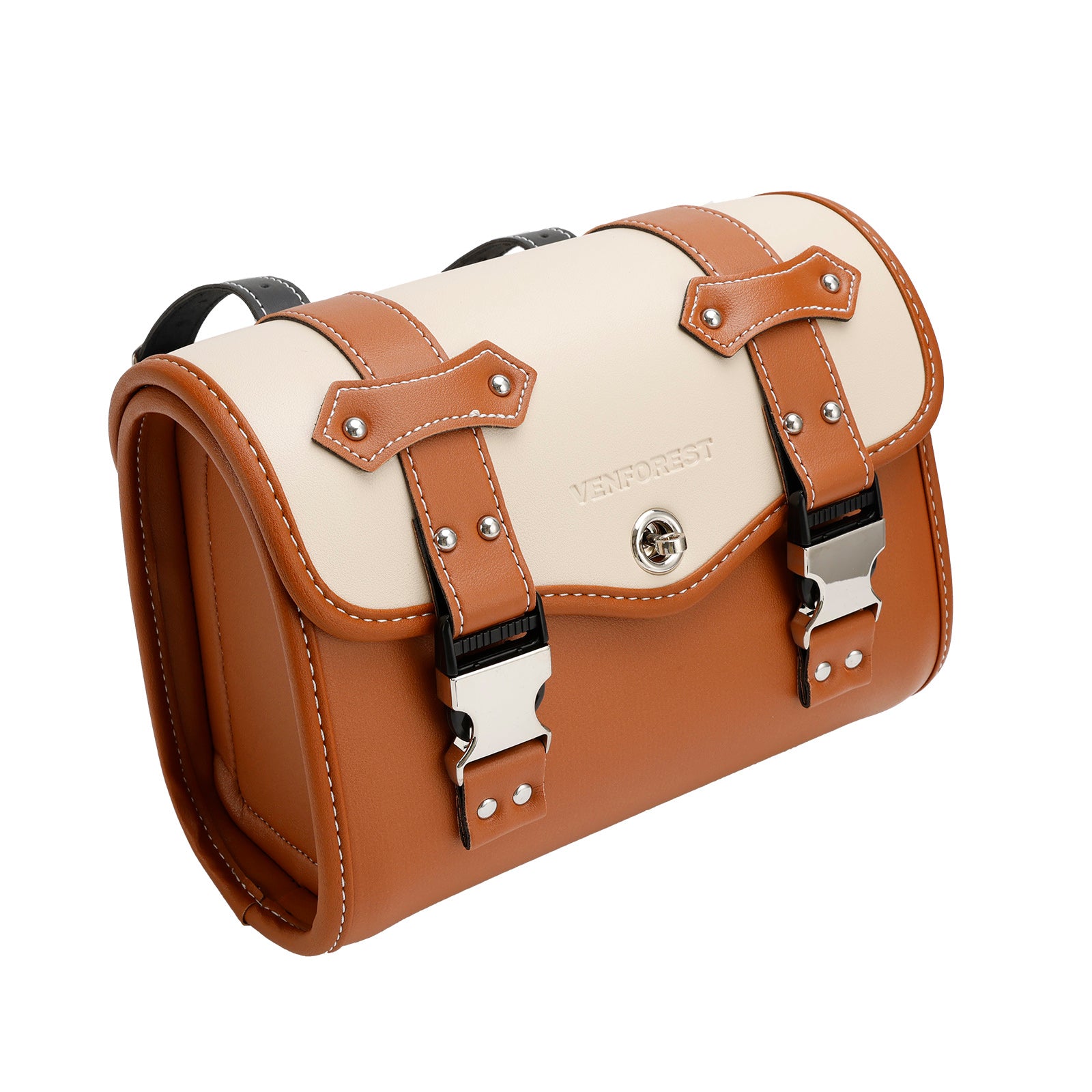 Color Matching Side Saddlebag Tool Bag Luggage Pouch Storage Pu For Motorbike Brown-White