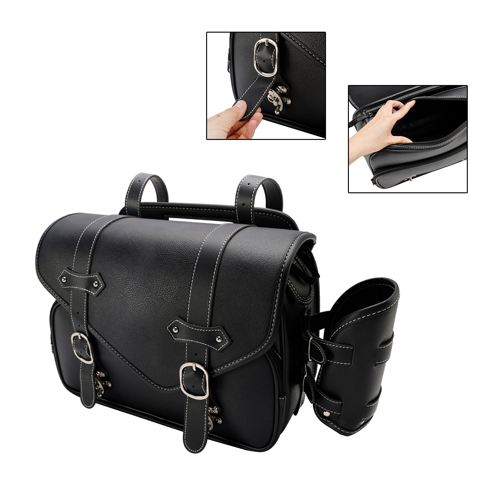 Tail Bag Pu  Side Saddlebag Tail Bag Luggage Pouch Storage Black For Motorbike