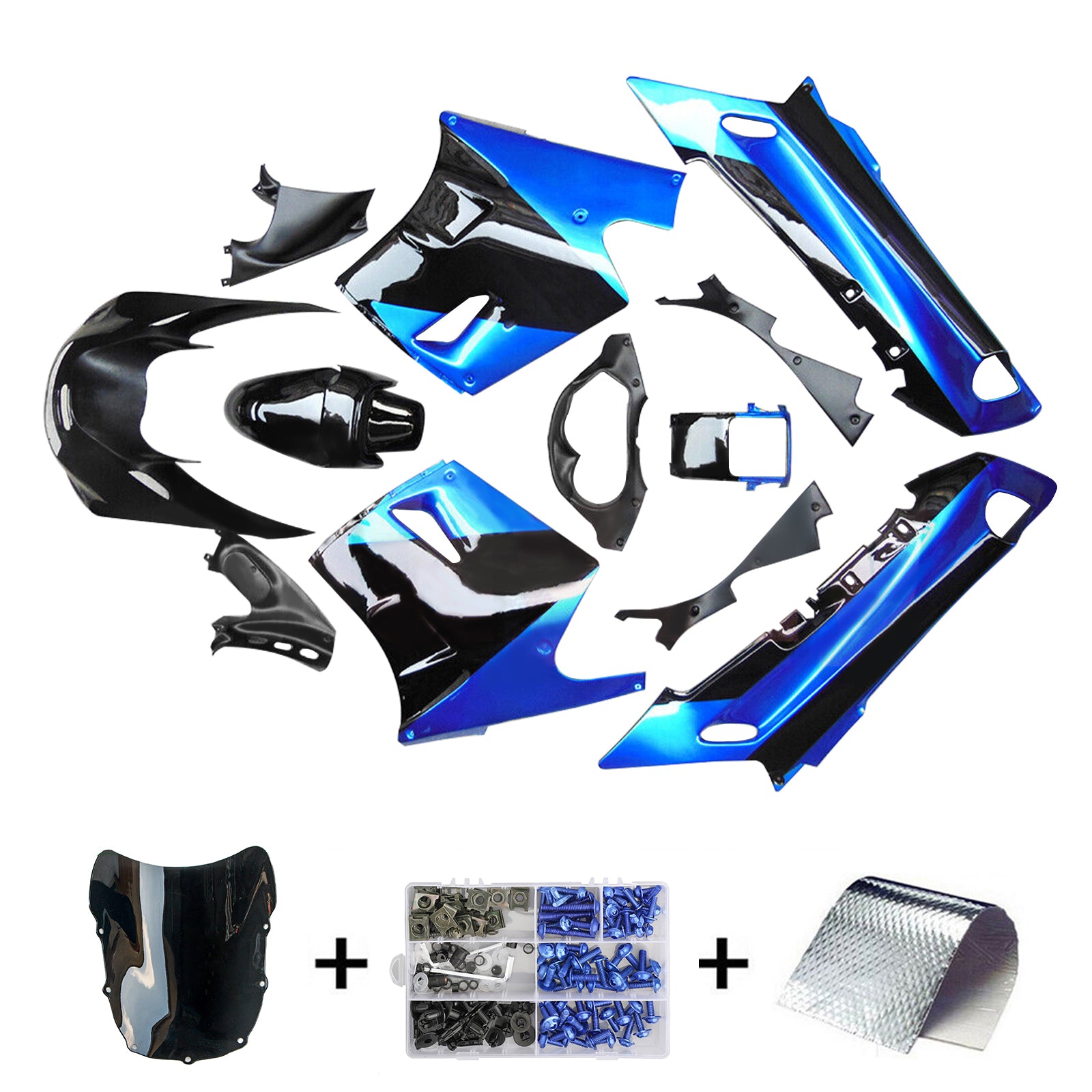 Amotopart 1990-1992 Kawasaki ZZR1100 Blau-Schwarz-Verkleidungssatz