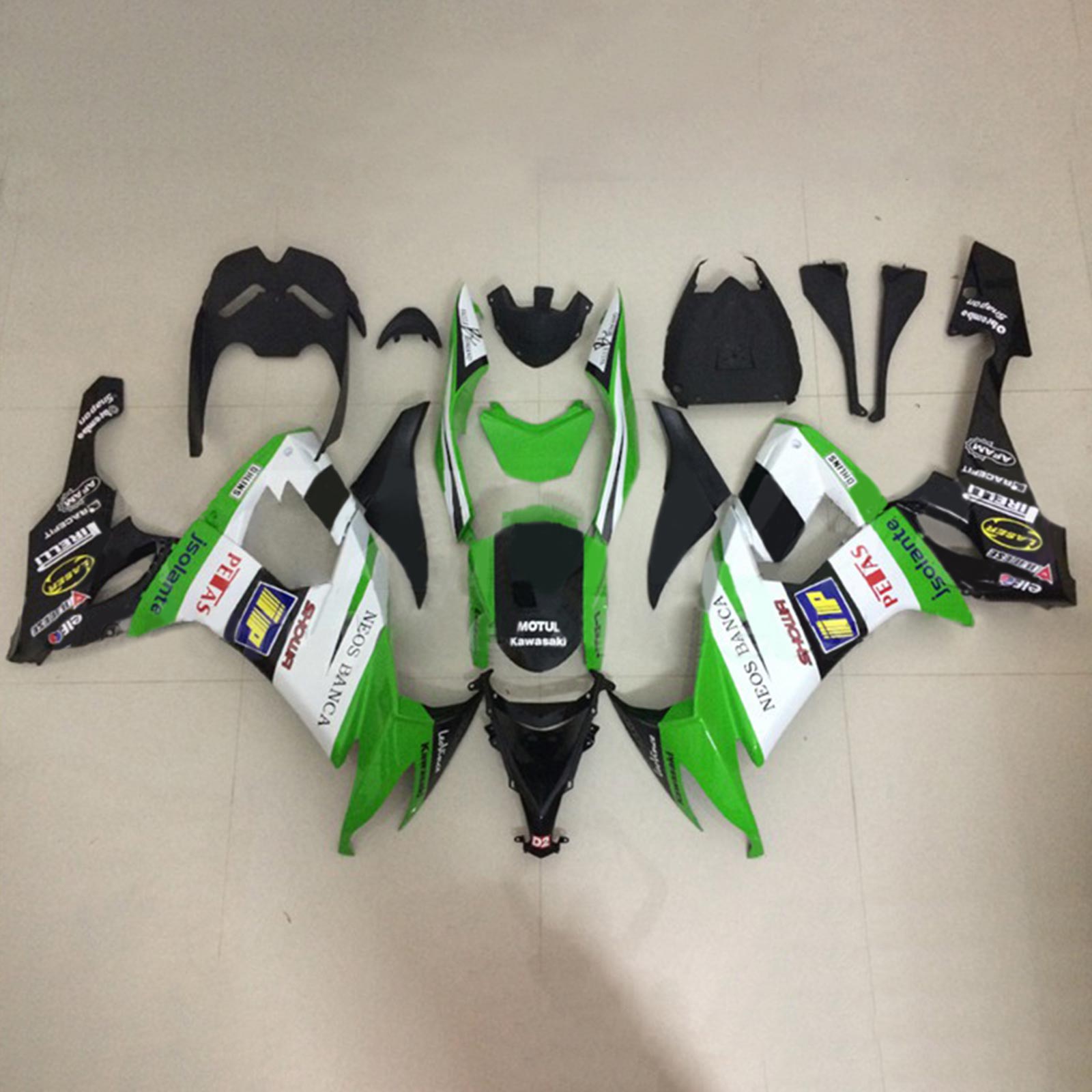 Kit de carénage Amotopart 2008-2010 Kawasaki ZX10R vert et noir Style7