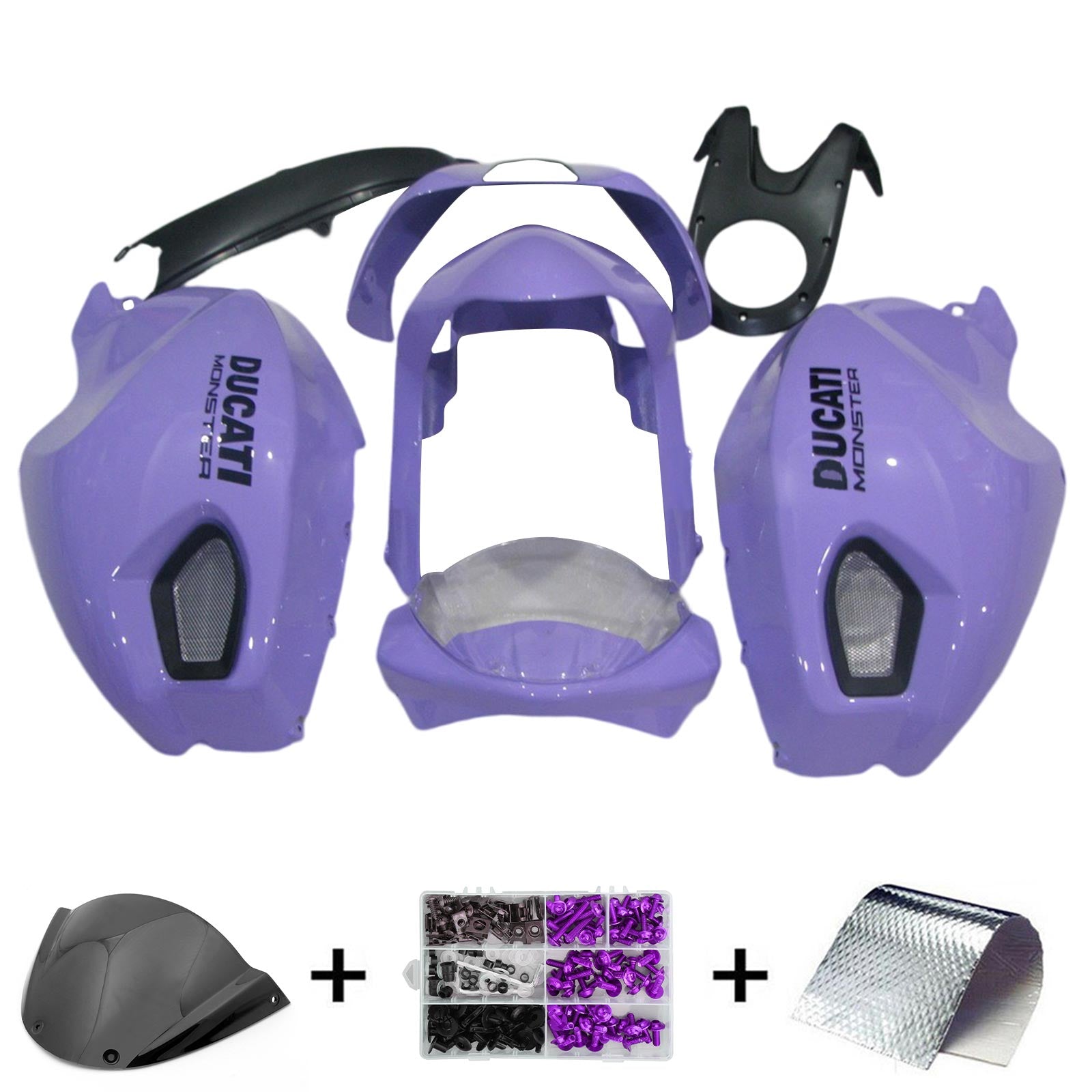 Amotopart Todos los años Ducati Monster 696 796 1100 S EVO Kit de carenado morado