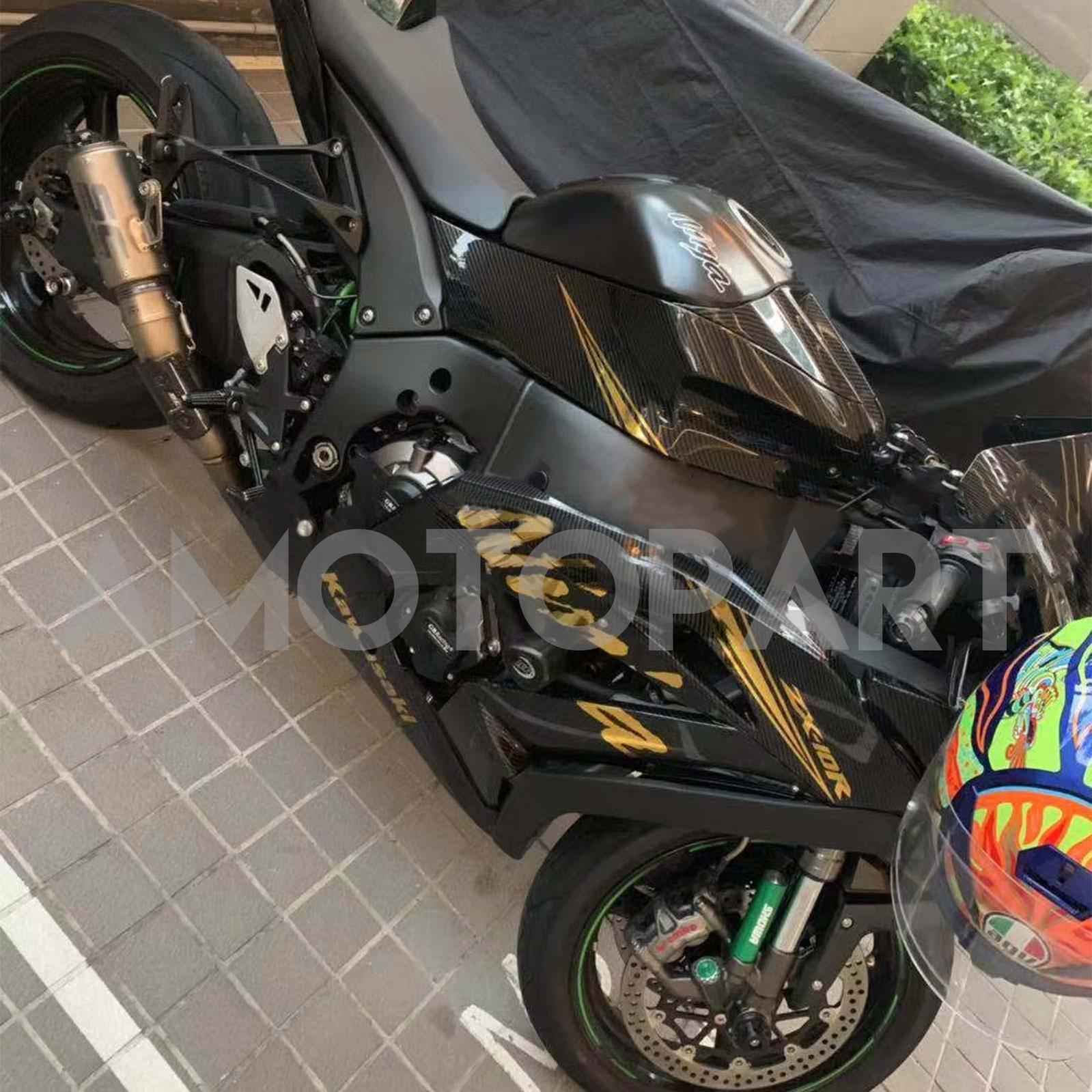 Amotopart 2016-2020 ZX10R Kawasaki Carbon Fiber&Gold Fairing Kit