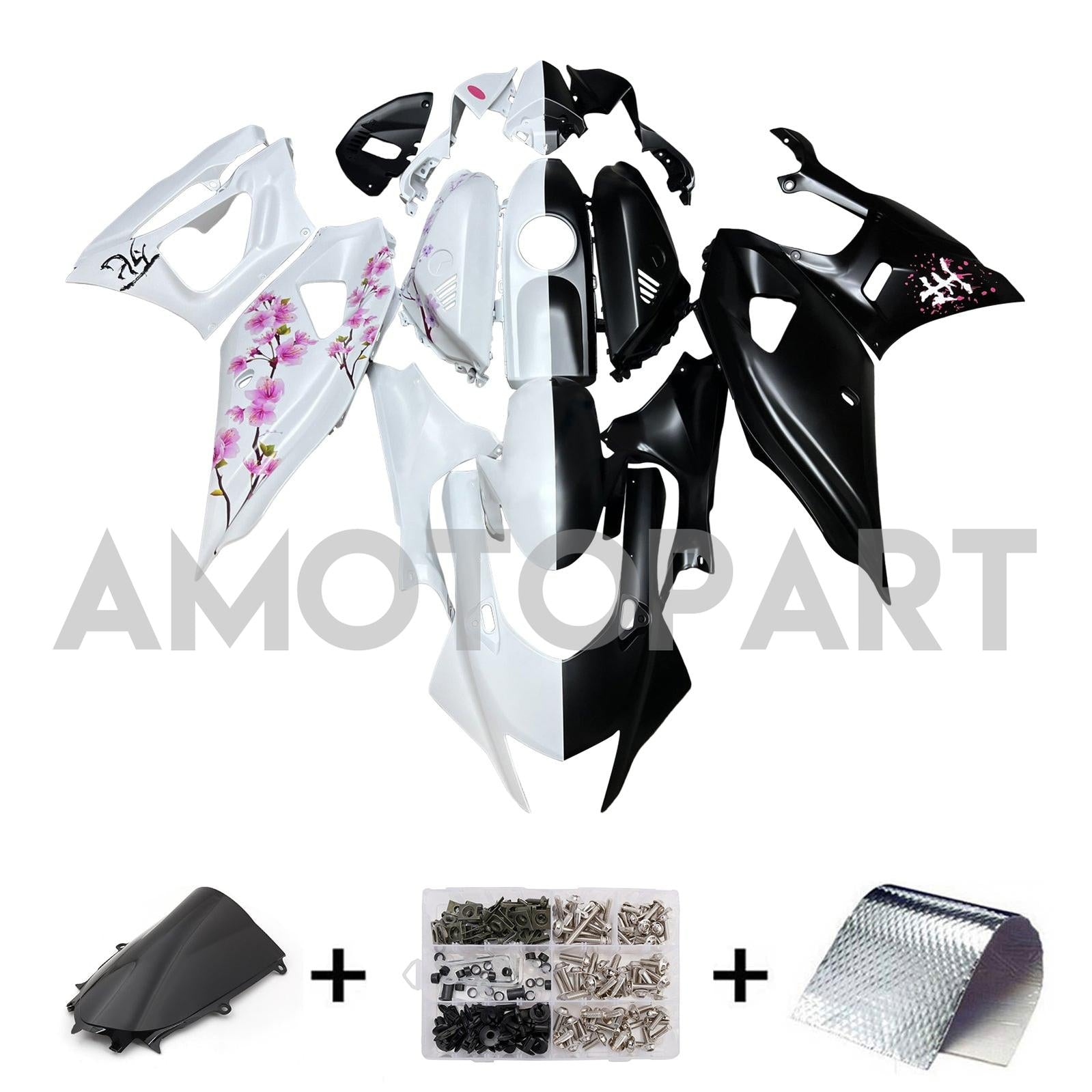Amotopart 2021-2025 Yamaha YZF-R7 Cherry Blossom White Black Fairing Kit