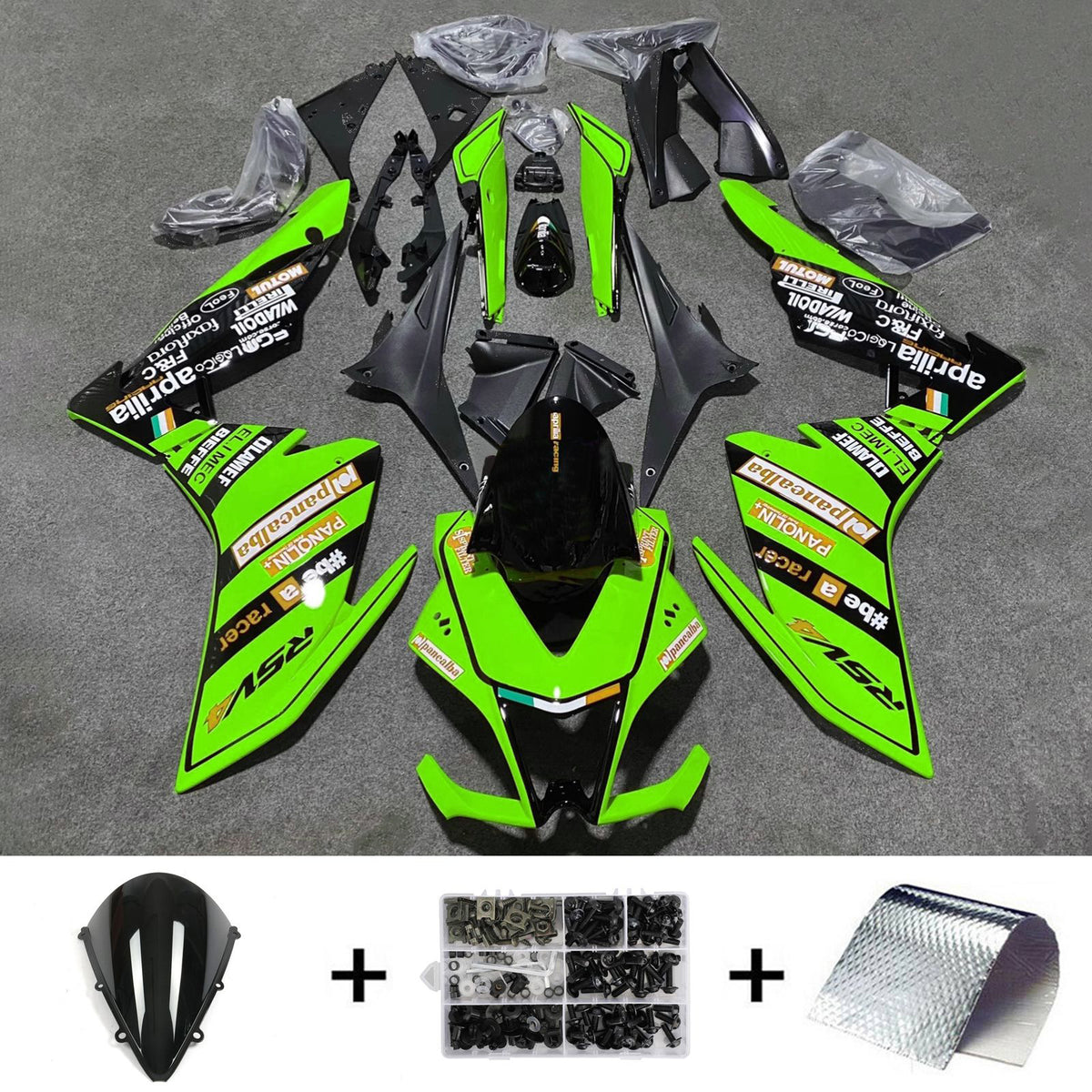 Amotopart 2009-2015 Aprilia RSV4 1000 Black Green Fairing Kit