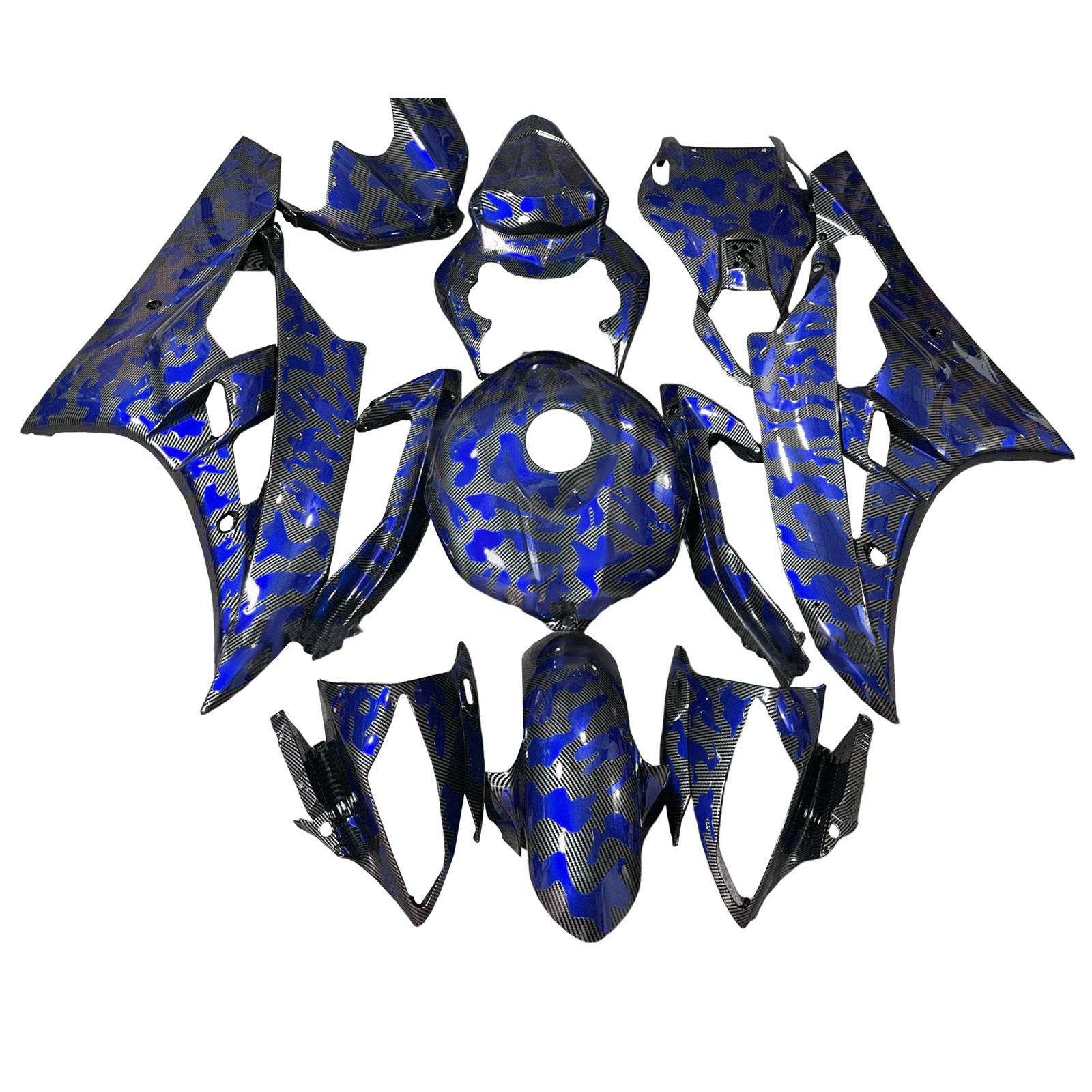 Amotopart 2006-2007 Yamaha YZF-R6 Blue & Black Carbon Fiber Pattern Fairing Kit