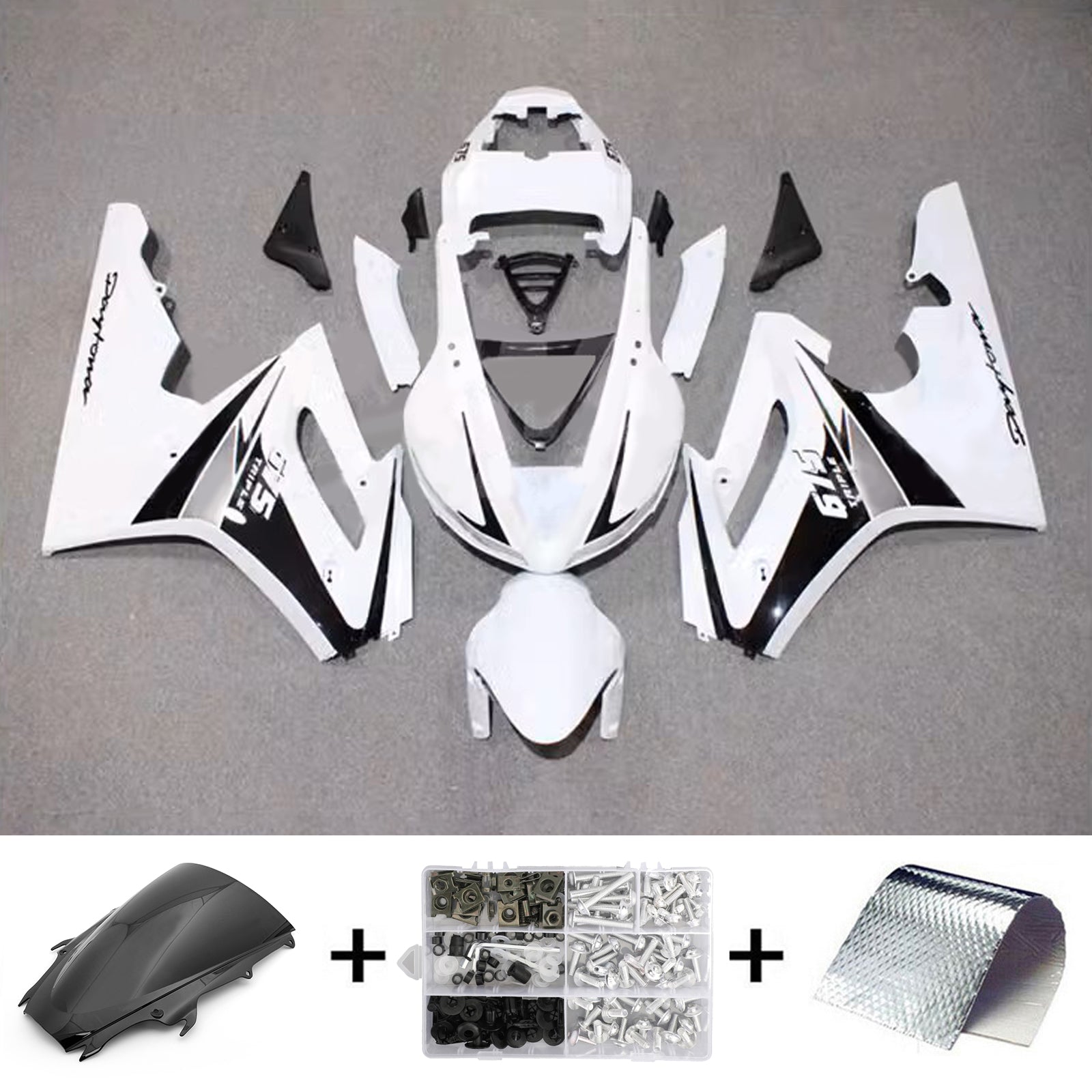 Amotopart 2009-2012 Triumph Daytona 675 Glossy Black White Fairing Kit