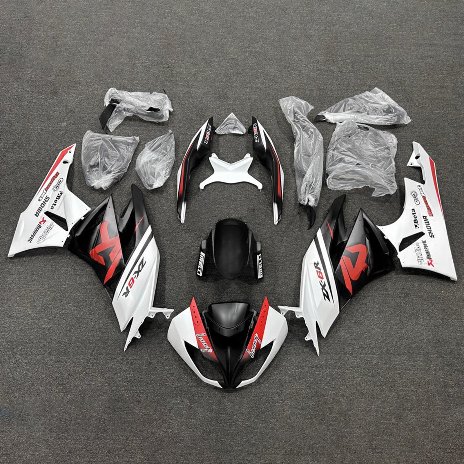 Amotopart 2009-2012 Kawasaki ZX6R 636 Black Red White Fairing Kit