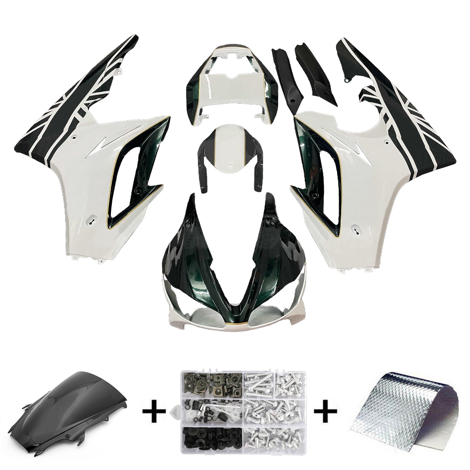 Amotopart 2009-2012 Triumph Daytona 675 Glossy White Dark Green Fairing Kit