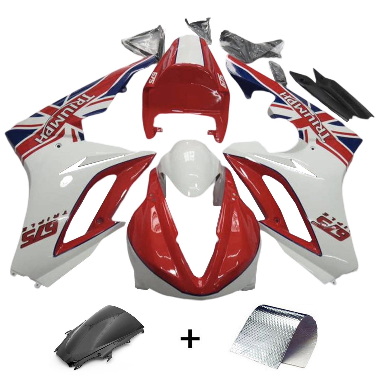 Amotopart 2009-2012 Triumph Daytona 675 Red&White Flag Fairing Kit