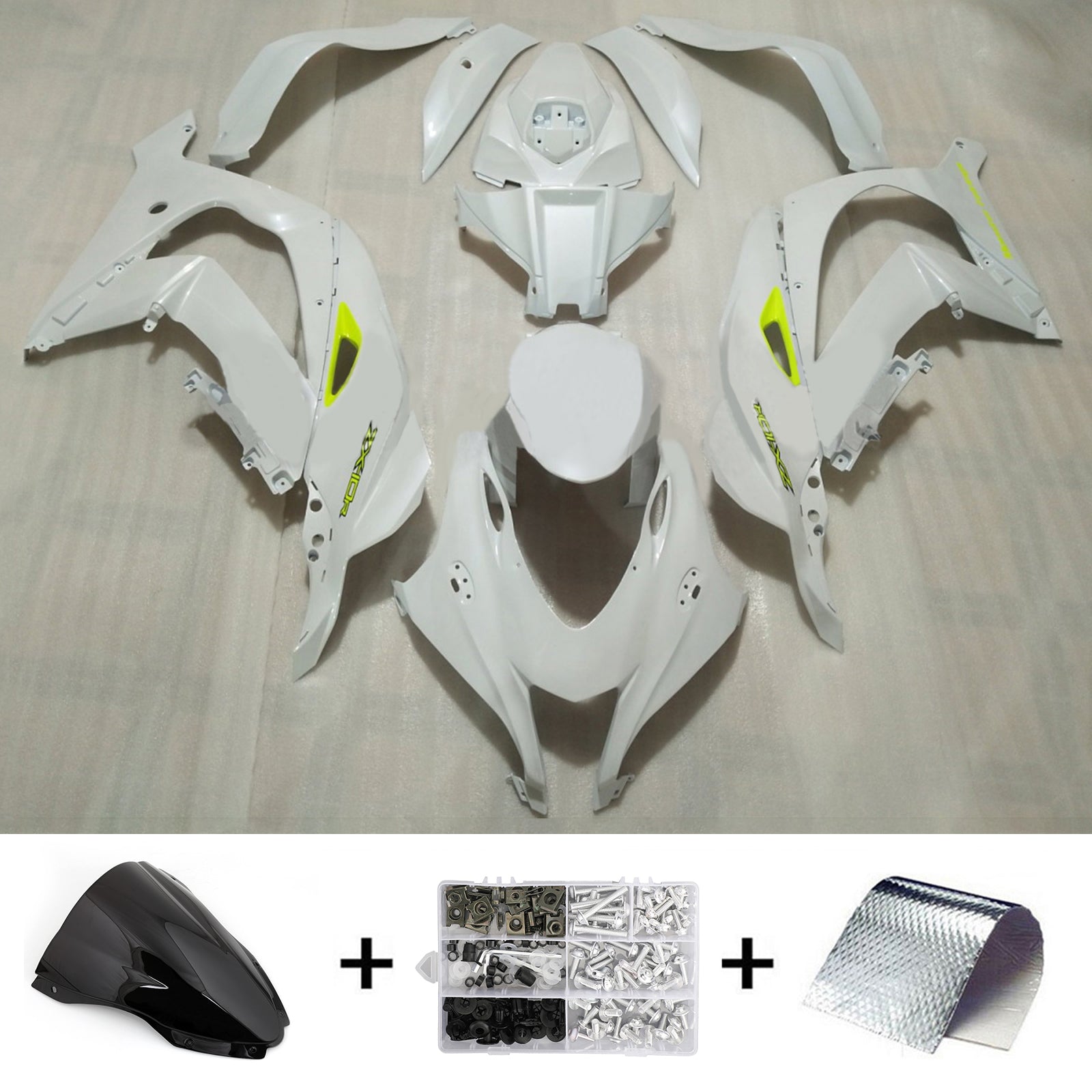 Amotopart 2016-2020 Kawasaki ZX10R Kit de carenado blanco y amarillo