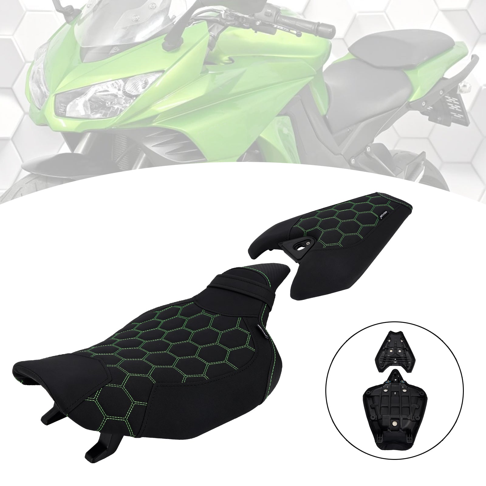 2014-2025 Kawasaki Z1000 Kører&PPassagersædesæt Bagpude Grøn2