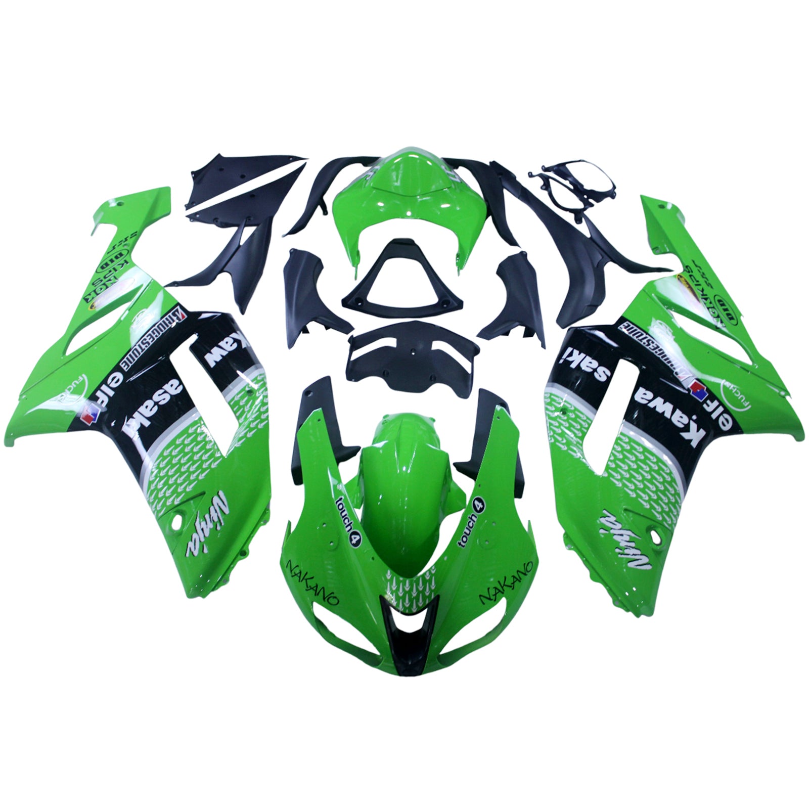 Amotopart 2007-2008 Kawasaki ZX6R 636 Green Black Fairing Kit