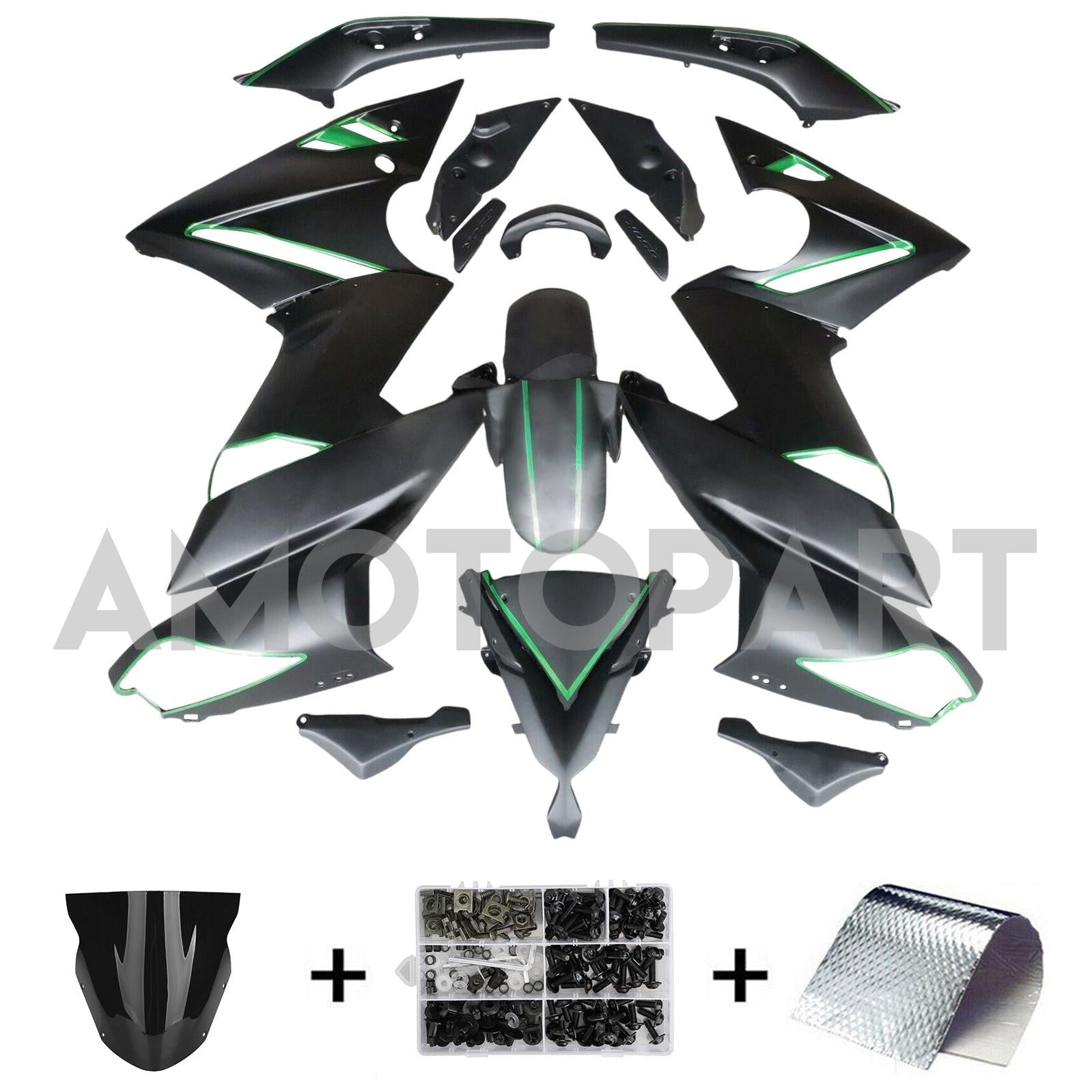 Amotopart 2009-2011 Kawasaki Ninja650 EX650 Black Green Fairing Kit