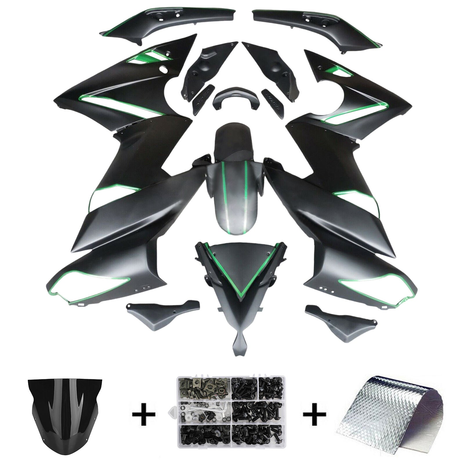 Amotopart 2009-2011 Kawasaki Ninja650 EX650 Kit de carenado negro verde