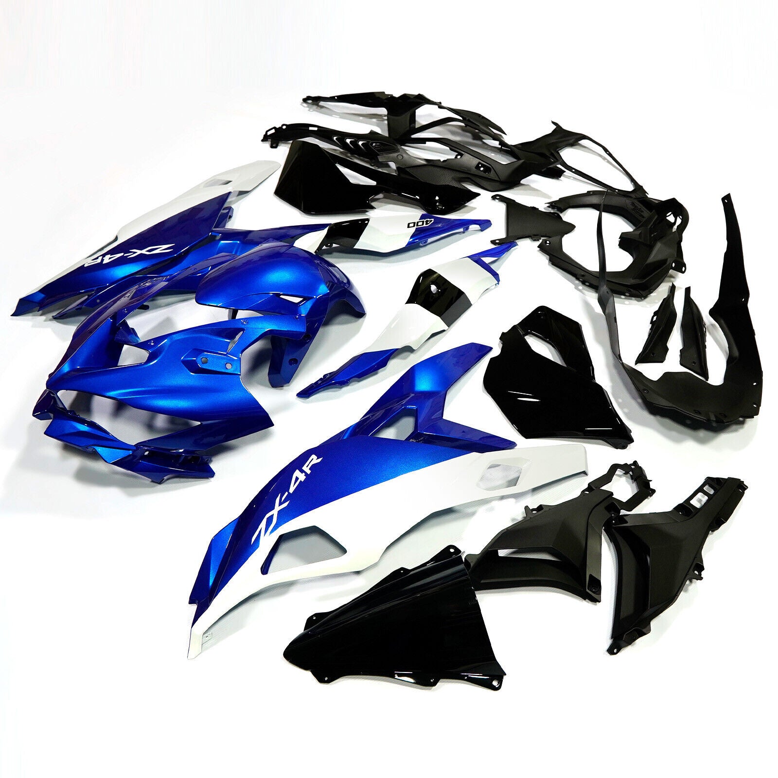 Amotopart 2019-2024 Kawasaki Ninja ZX25R ZX4R ZX4RR Kit de carénage noir blanc bleu