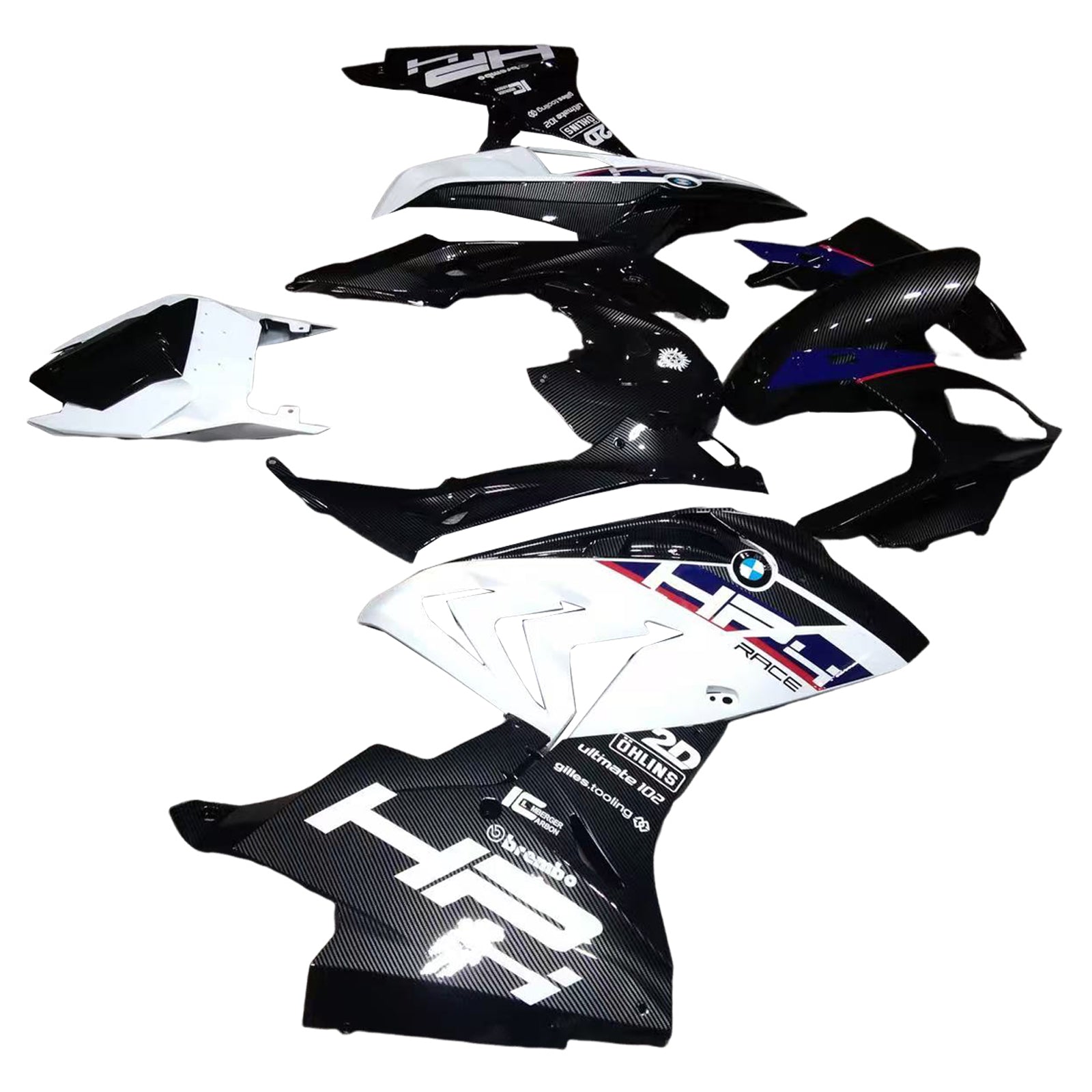 Amotopart 2017-2018 BMW S1000RR Carbon Fiber Pattern White Blue Fairing Kit