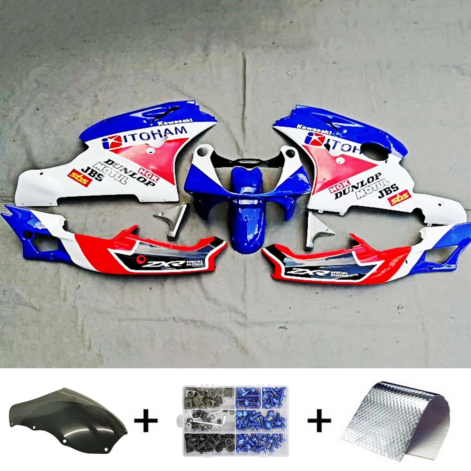 Amotopart 1992-1996 ZXR400 Kawasaki Blau-Rot-Verkleidungsset