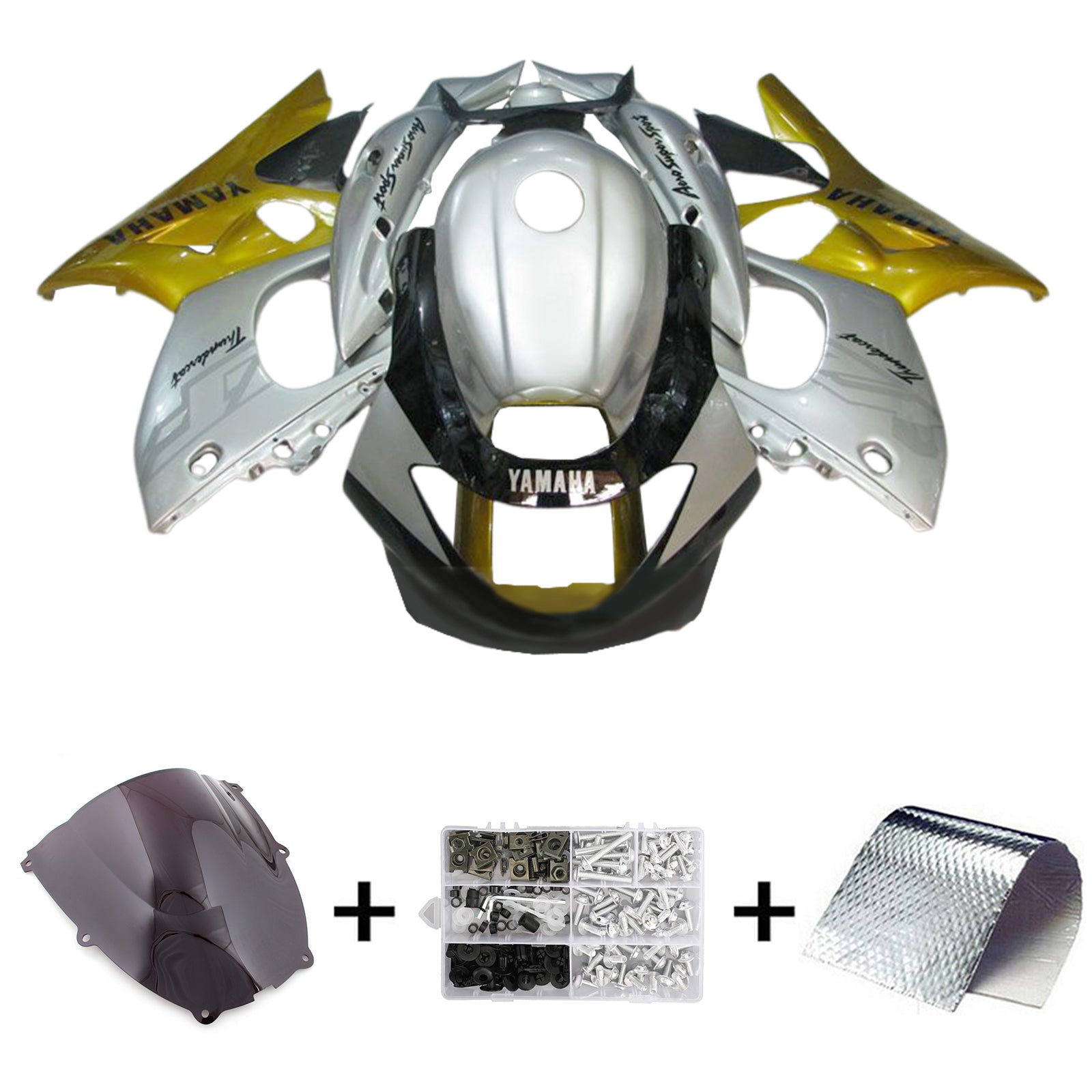 Amotopart 1996-2007 Yamaha YZF 600R Thundercat Silver Black Gold Fairing Kit