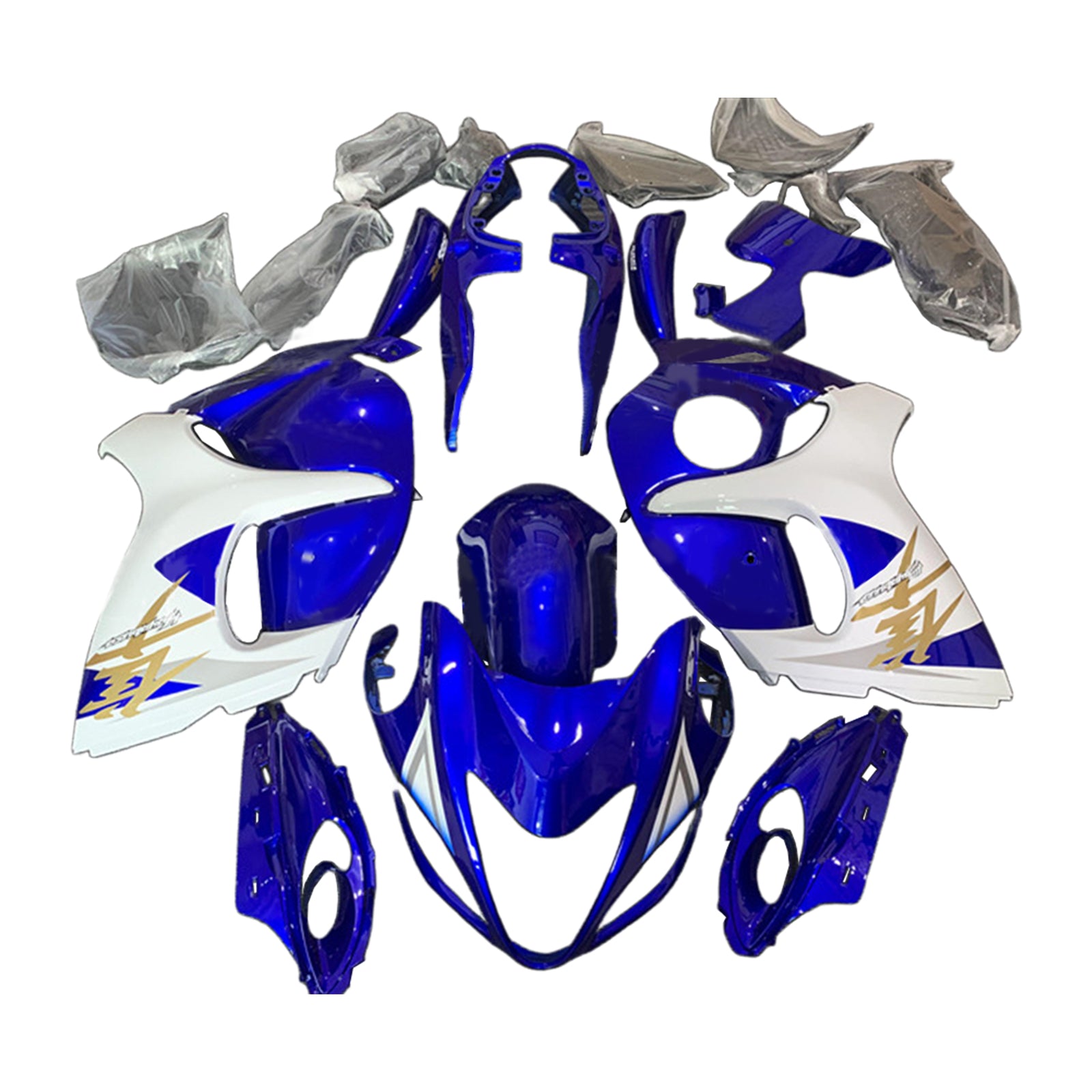 Amotopart 2008-2020 Suzuki Hayabusa GSX1300R Kit de carénage bleu et blanc Style1