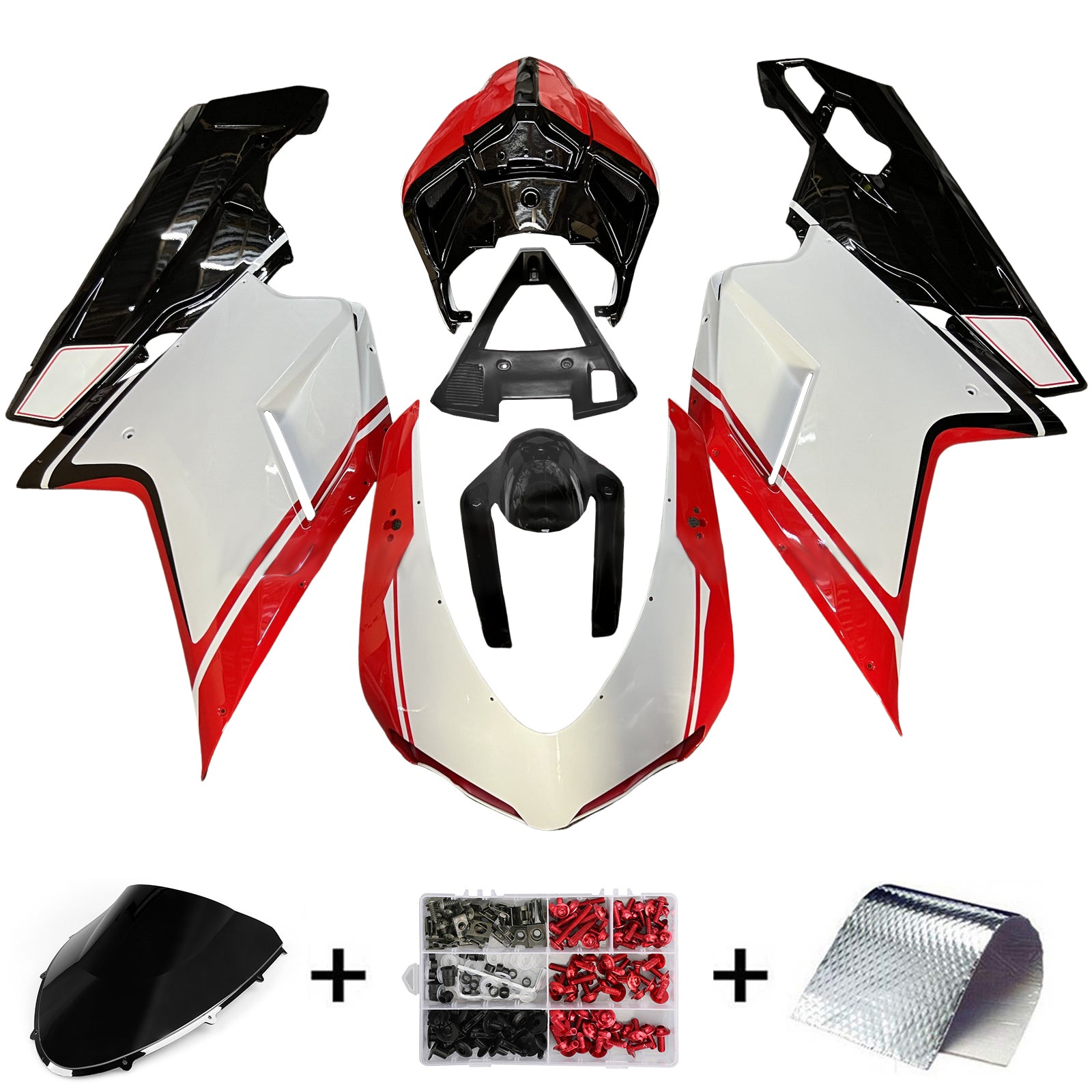 Amotopart 2007-2011 Ducati 1098/1198/848 Glossy Red Black White Fairing Kit