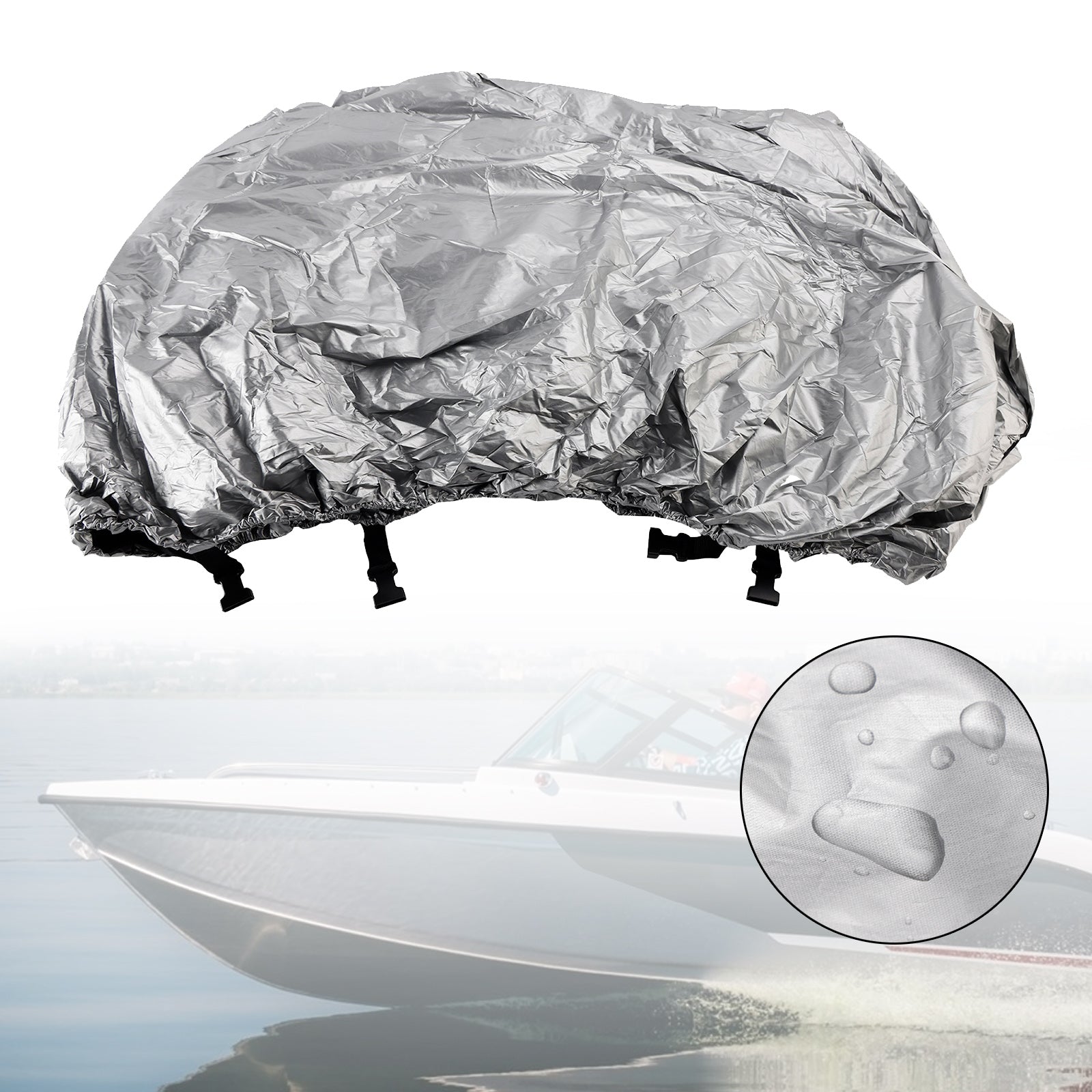 Universal Waterproof Duty Boat Cover 16-18Ft Silver For Fishing Boat Shelter
